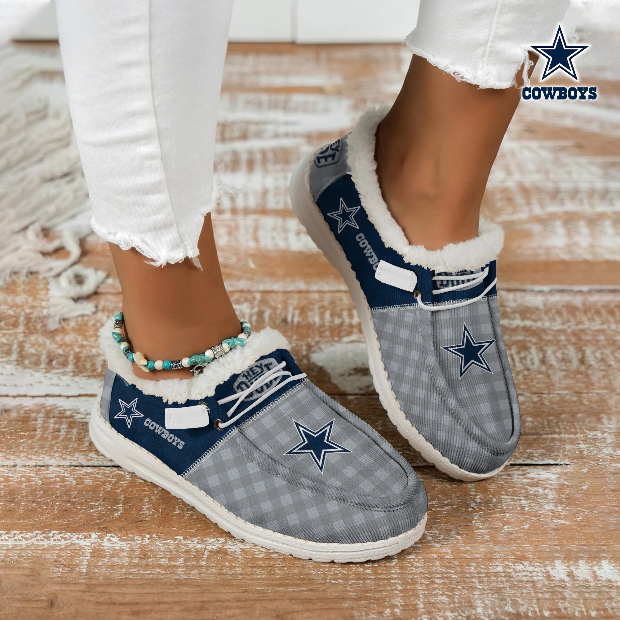 JWFancy Dallas Cowboys Personalized Hey Dude With Warm Fur Lining Shoes For Men And Women