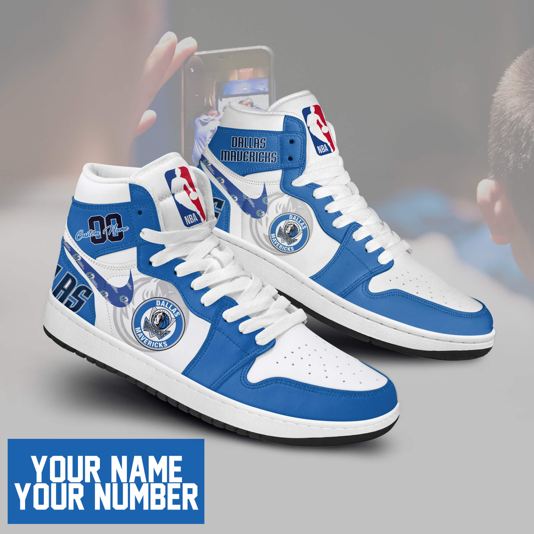 JWFancy Dallas Mavericks AJ1 High Sneakers Shoes For Men And Women