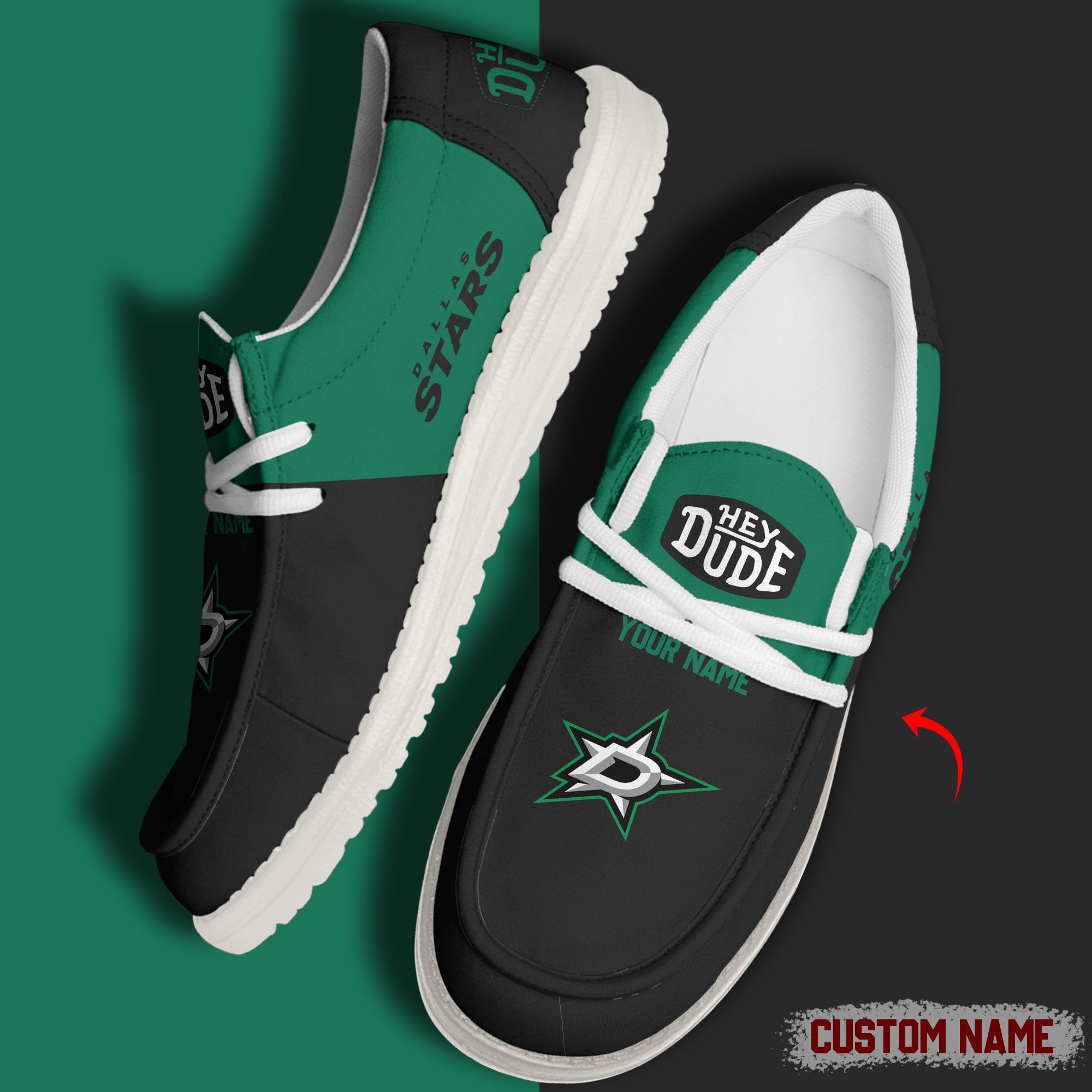 JWFancy Dallas Stars Hey Dude Shoes Wally Men's Lace Up Loafers Comfortable For Men And Women