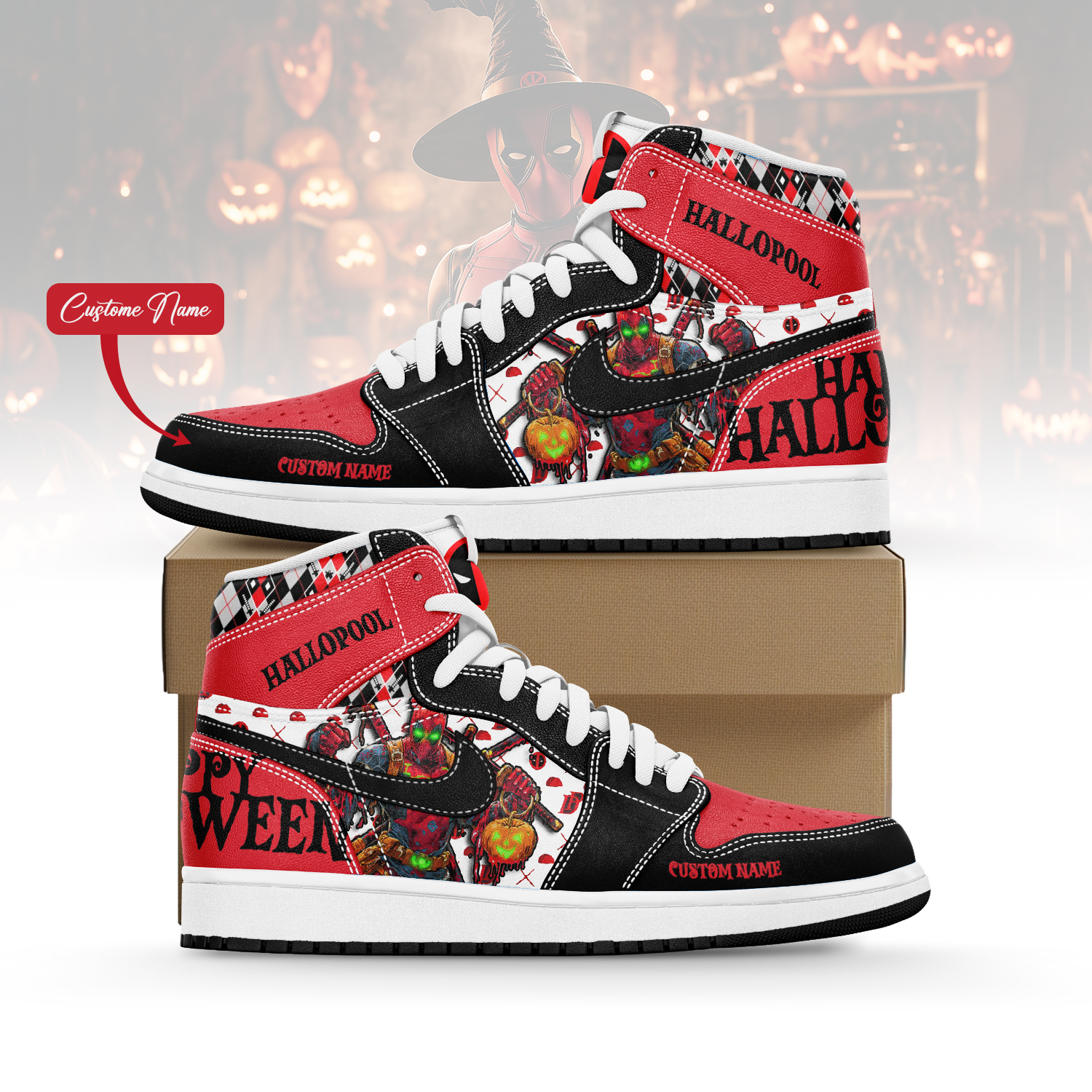JWFancy Deadpool x Halloween AJ1 High Sneakers Shoes For Men And Women