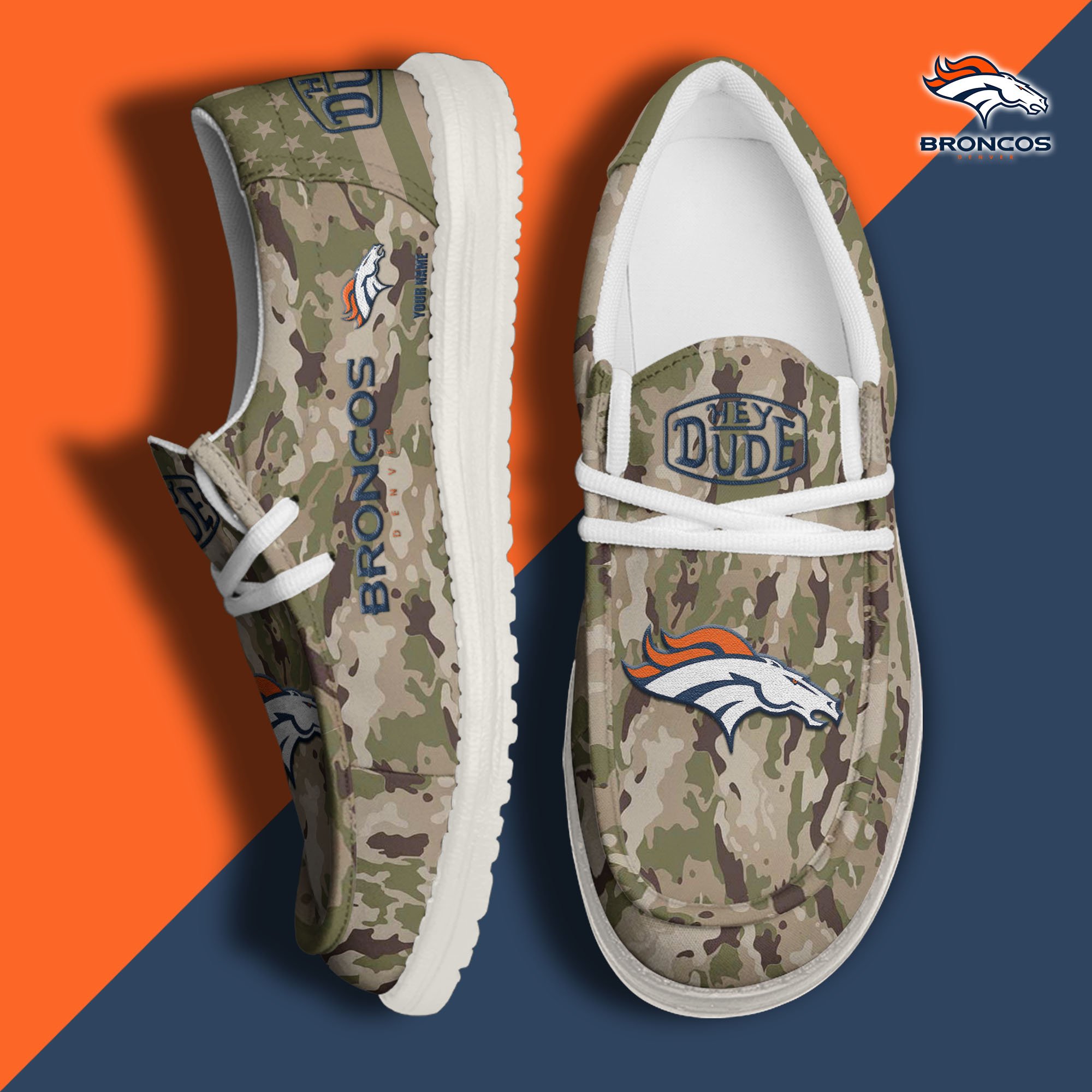 JWFancy Denver Broncos Hey Dude Shoes Wally Men's Lace Up Loafers Comfortable For Men And Women