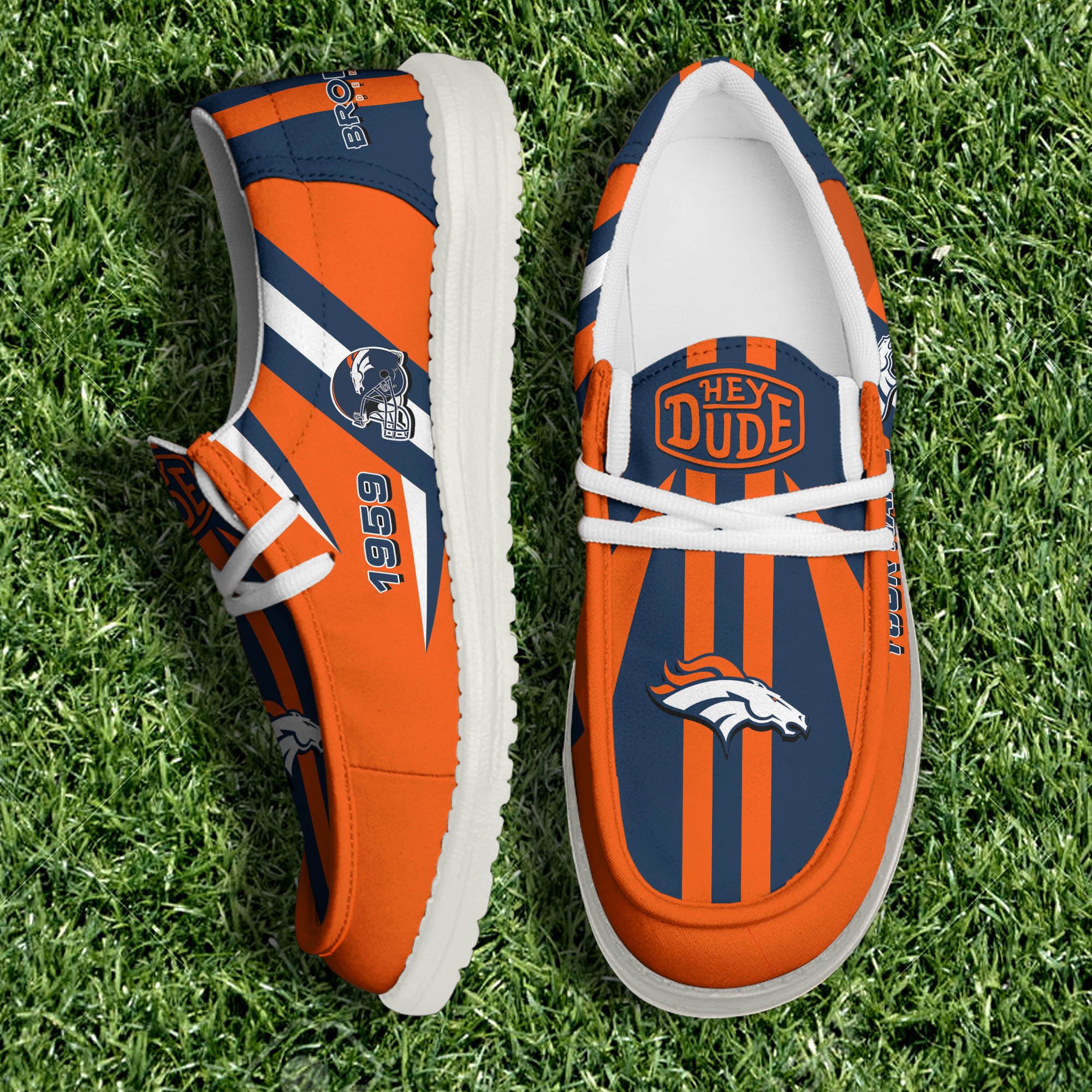 JWFancy Denver Broncos Hey Dude Shoes Wally Men's Lace Up Loafers Comfortable For Men And Women
