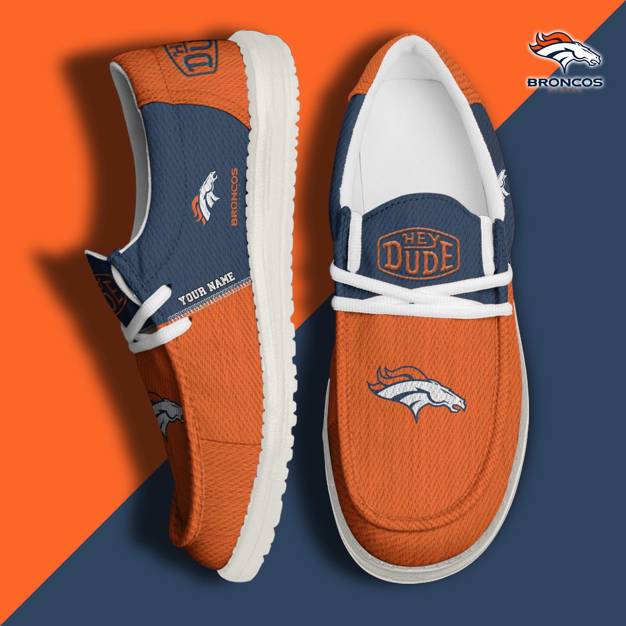 JWFancy Denver Broncos Hey Dude Shoes Wally Men's Lace Up Loafers Comfortable For Men And Women