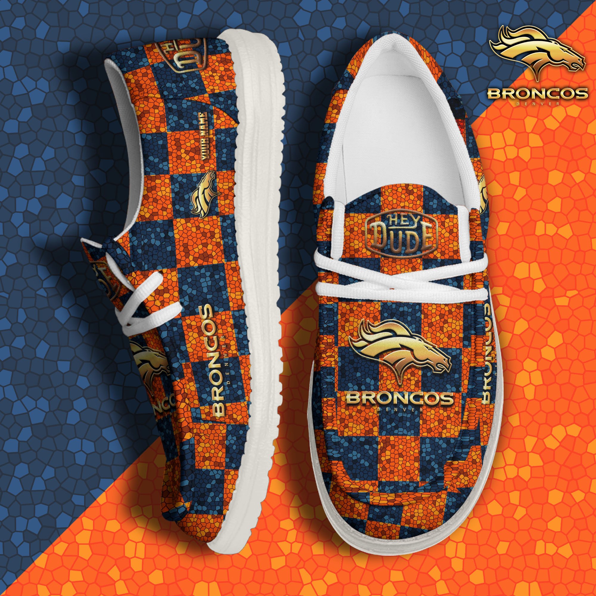 JWFancy Denver Broncos Hey Dude Shoes Wally Men's Lace Up Loafers Comfortable For Men And Women