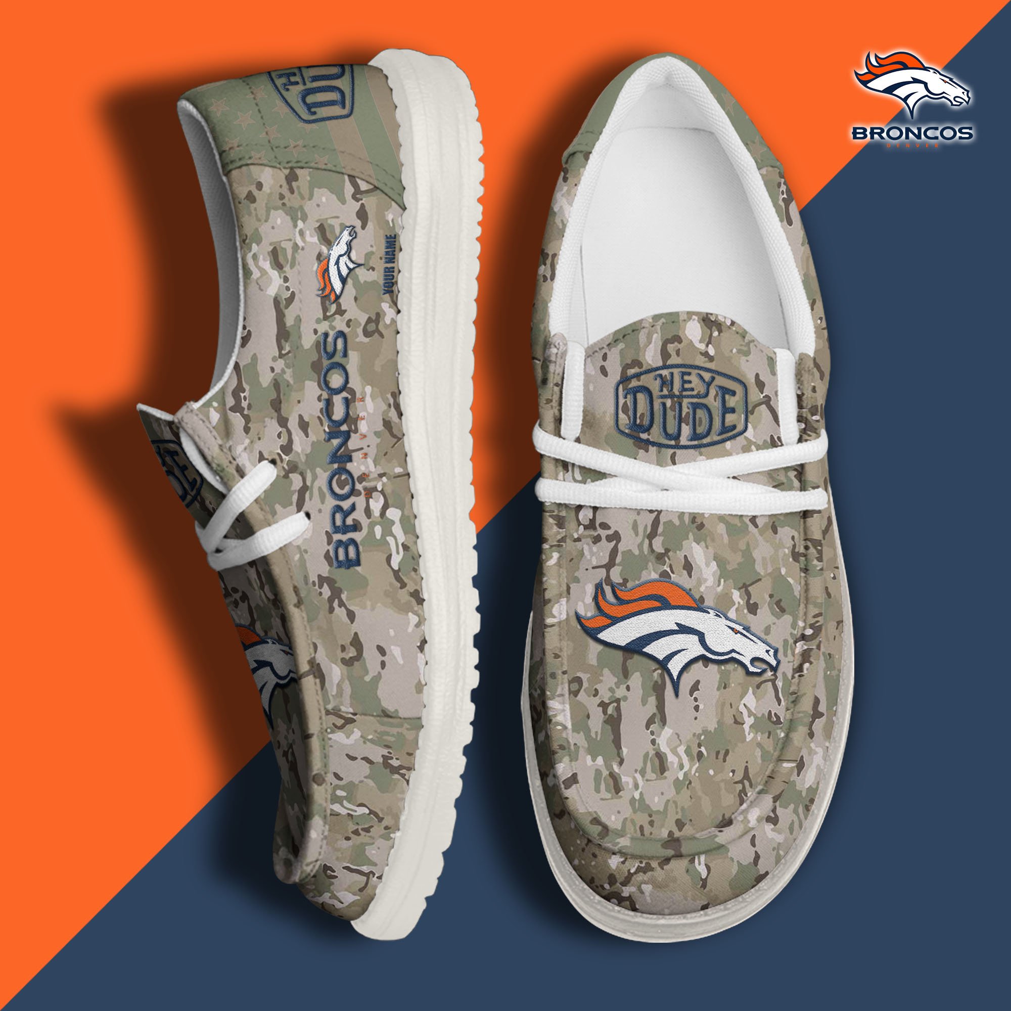 JWFancy Denver Broncos Hey Dude Shoes Wally Men's Lace Up Loafers Comfortable For Men And Women