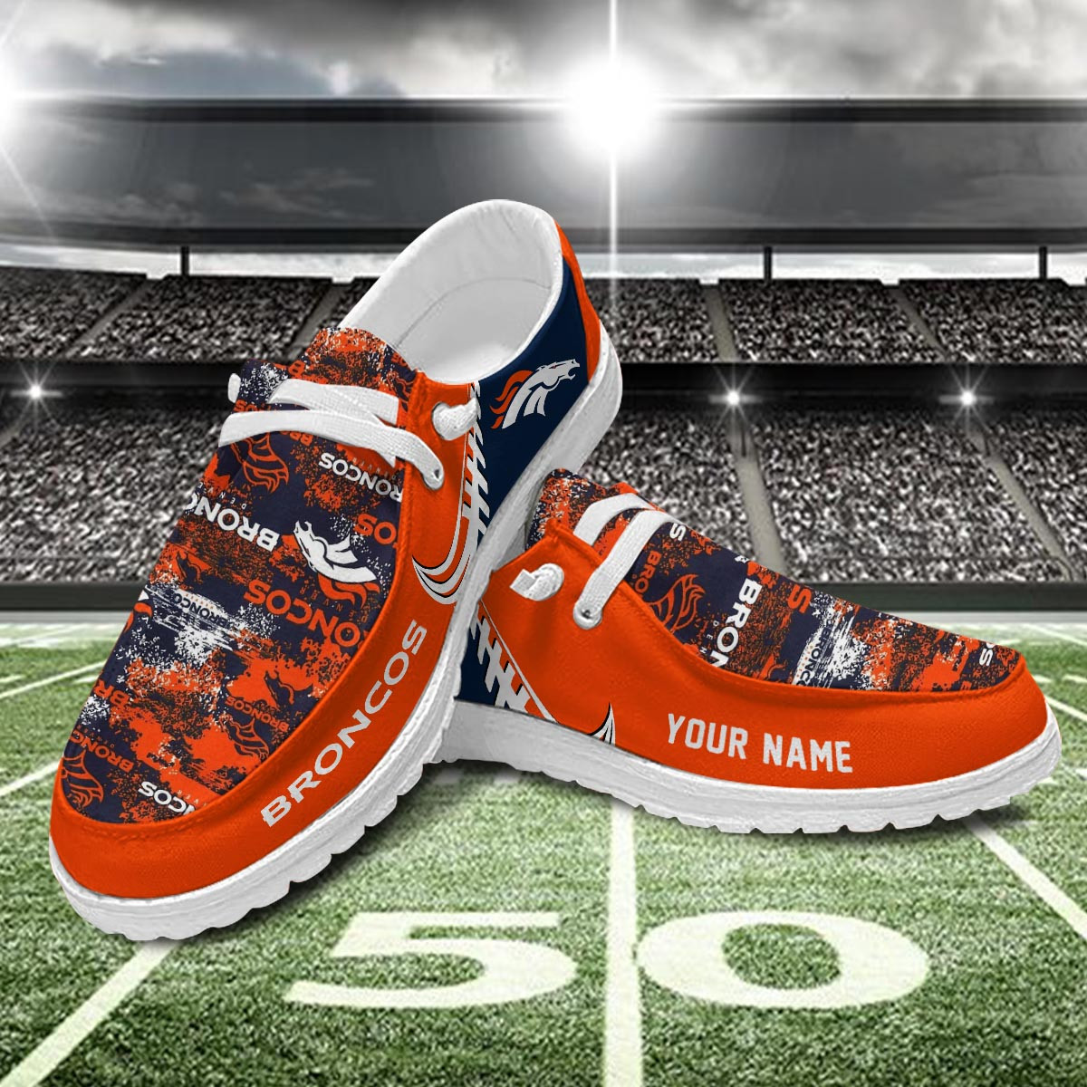 JWFancy Denver Broncos Hey Dude Shoes Wally Men's Lace Up Loafers Comfortable For Men And Women