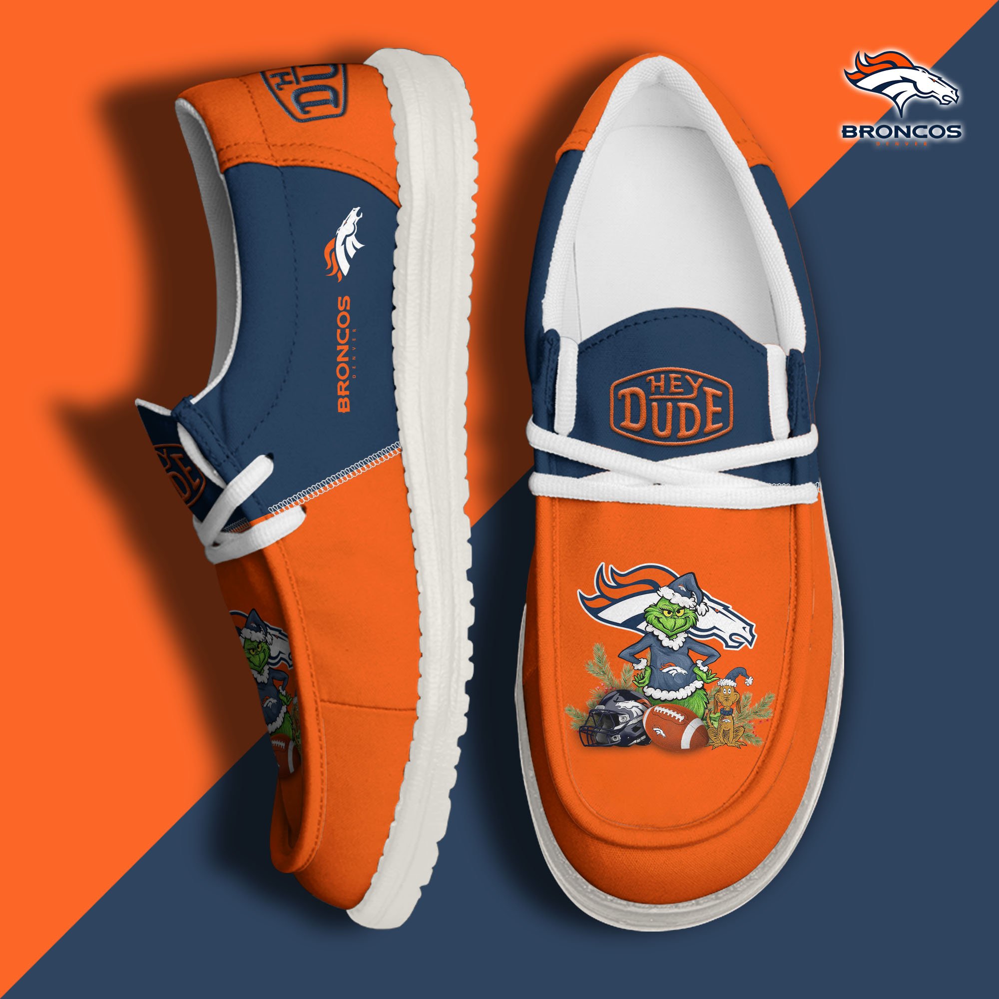 JWFancy Denver Broncos Hey Dude Shoes Wally Men's Lace Up Loafers Comfortable For Men And Women