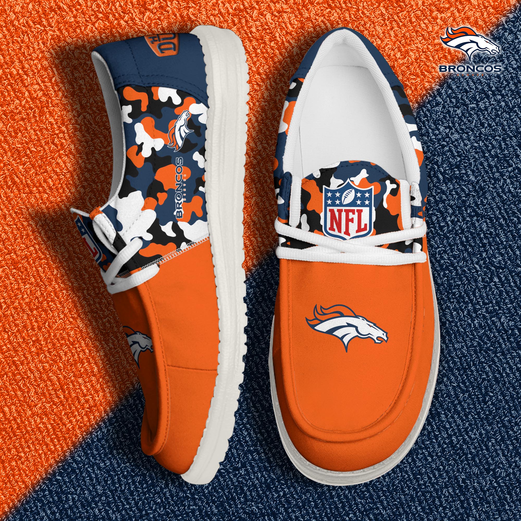 JWFancy Denver Broncos Hey Dude Shoes Wally Men's Lace Up Loafers Comfortable For Men And Women