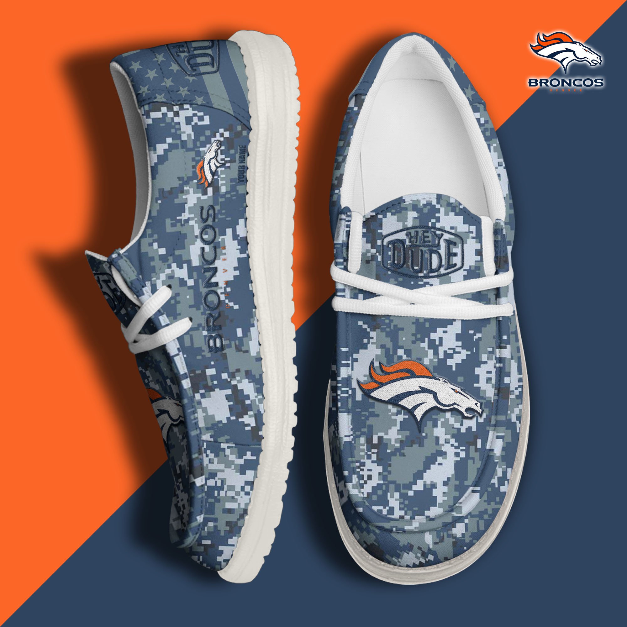 JWFancy Denver Broncos Hey Dude Shoes Wally Men's Lace Up Loafers Comfortable For Men And Women