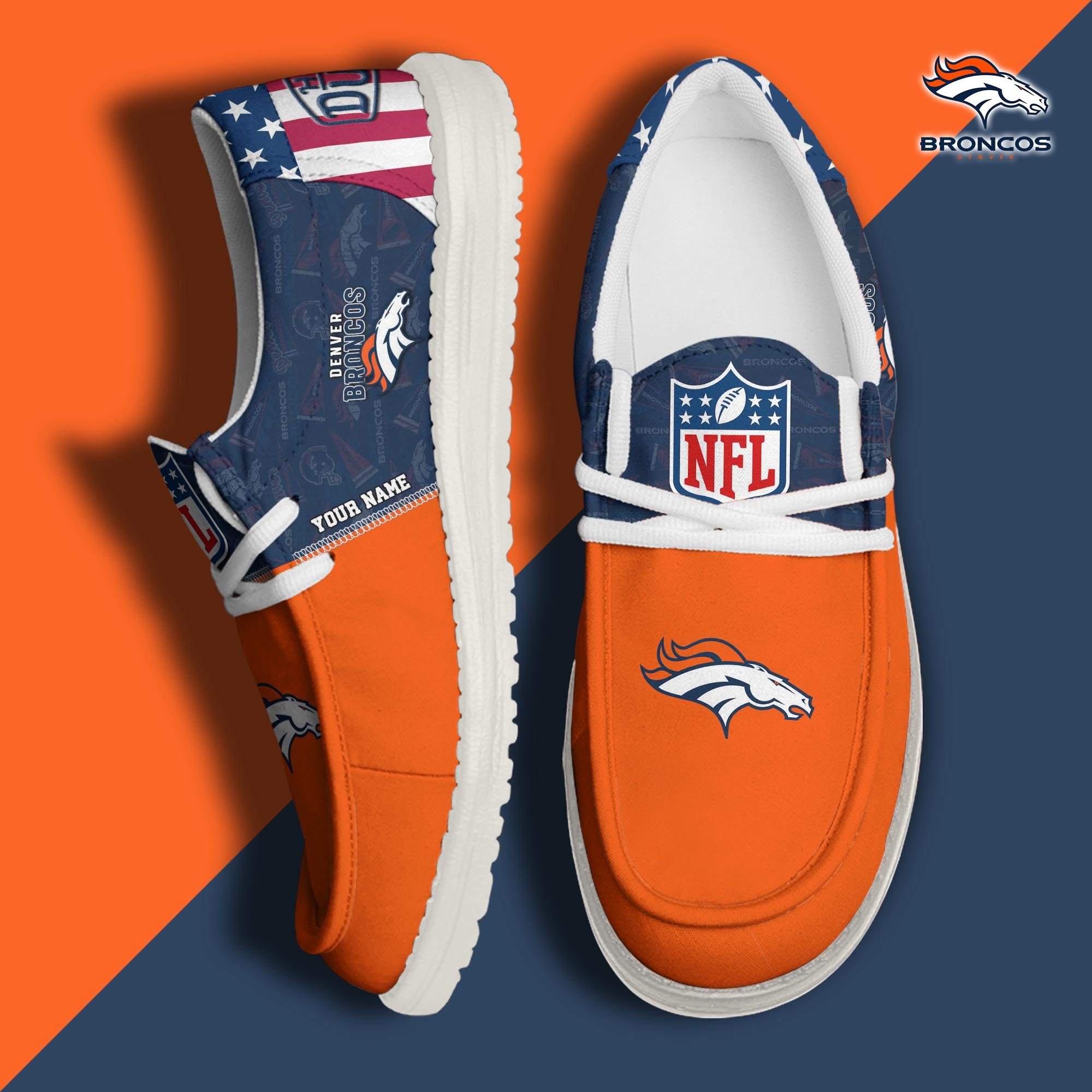 JWFancy Denver Broncos Hey Dude Shoes Wally Men's Lace Up Loafers Comfortable For Men And Women