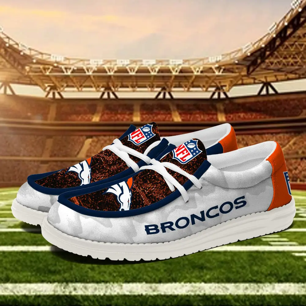 JWFancy Denver Broncos Hey Dude Shoes Wally Men's Lace Up Loafers Comfortable For Men And Women