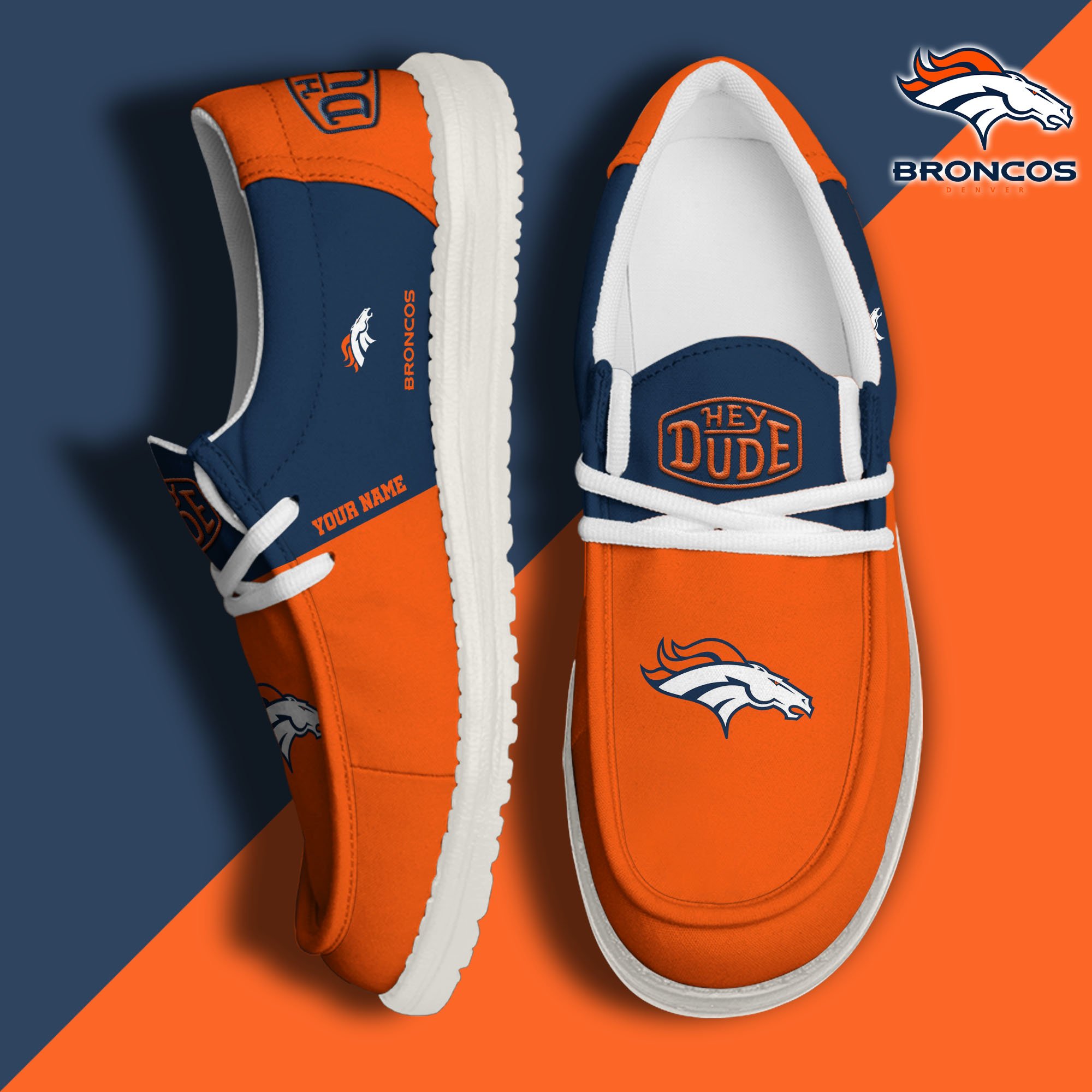 JWFancy Denver Broncos Hey Dude Shoes Wally Men's Lace Up Loafers Comfortable For Men And Women
