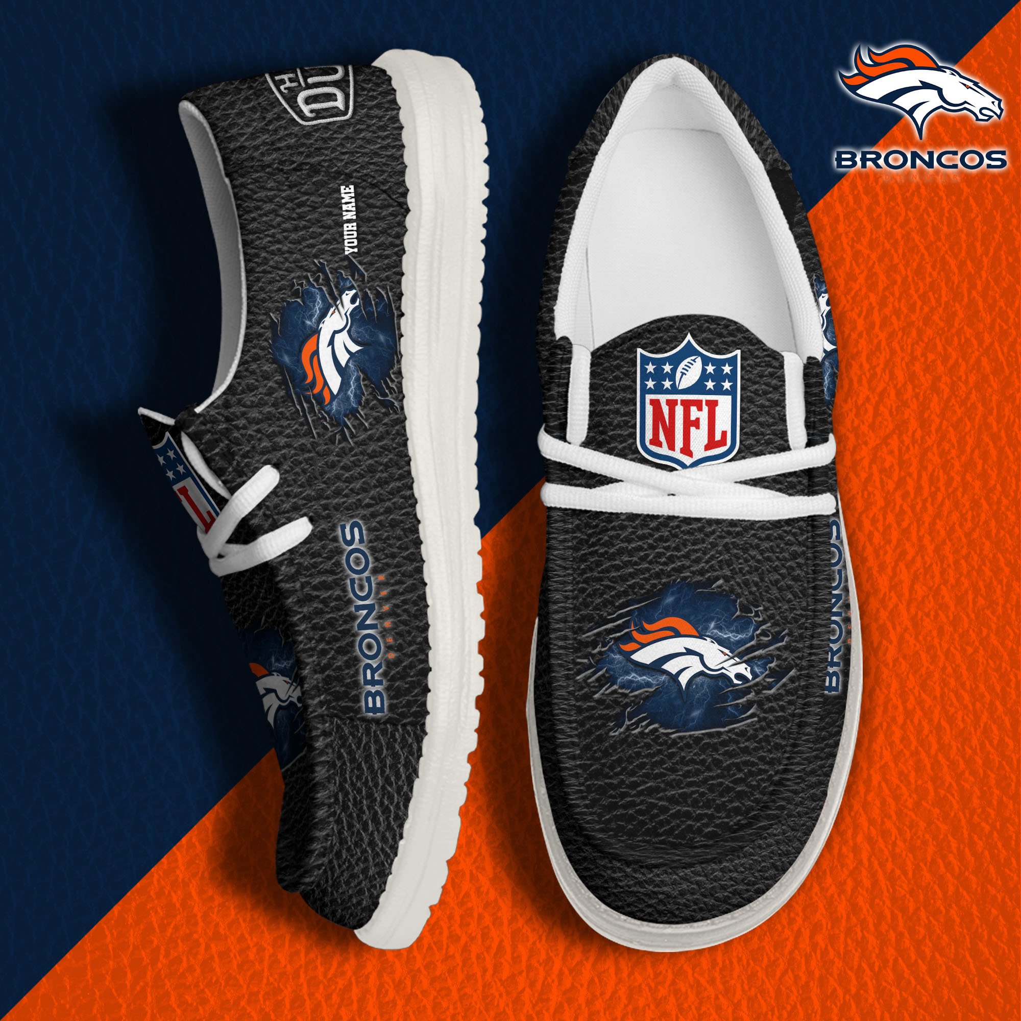JWFancy Denver Broncos Hey Dude Shoes Wally Men's Lace Up Loafers Comfortable For Men And Women
