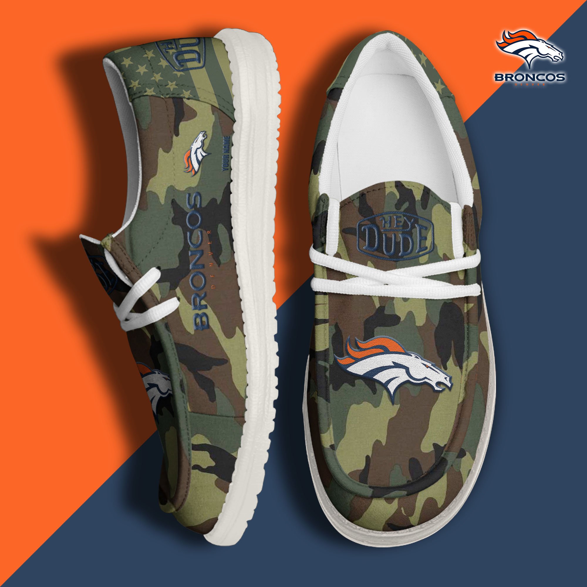 JWFancy Denver Broncos Hey Dude Shoes Wally Men's Lace Up Loafers Comfortable For Men And Women
