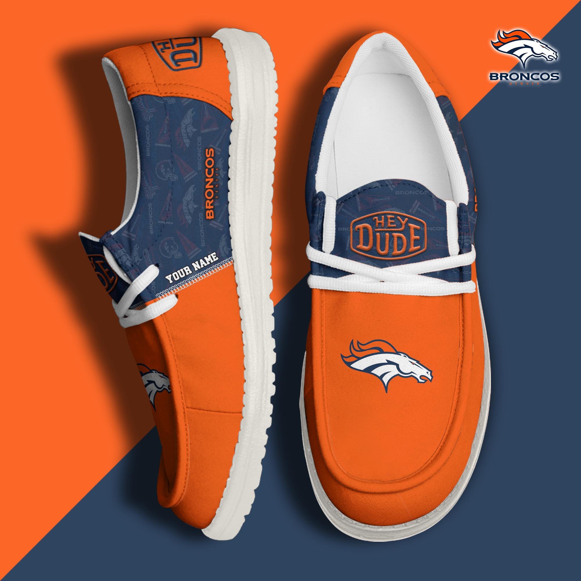 JWFancy Denver Broncos Hey Dude Shoes Wally Men's Lace Up Loafers Comfortable For Men And Women