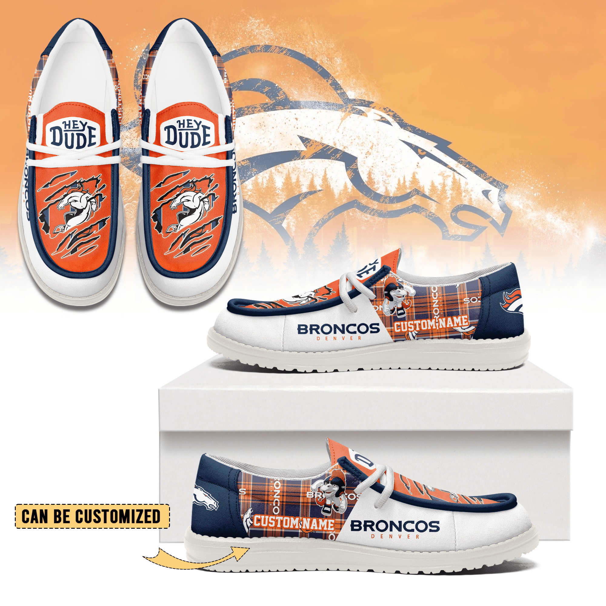 JWFancy Denver Broncos Hey Dude Shoes Wally Men’s Lace Up Loafers Comfortable For Men And Women