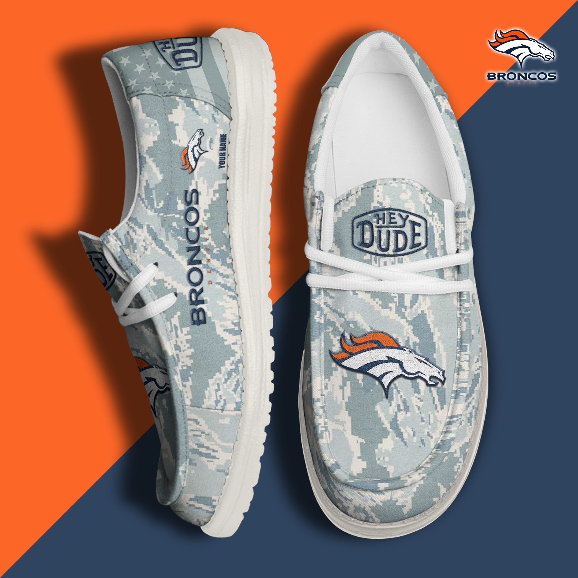 JWFancy Denver Broncos Hey Dude Shoes Wally Men's Lace Up Loafers Comfortable For Men And Women