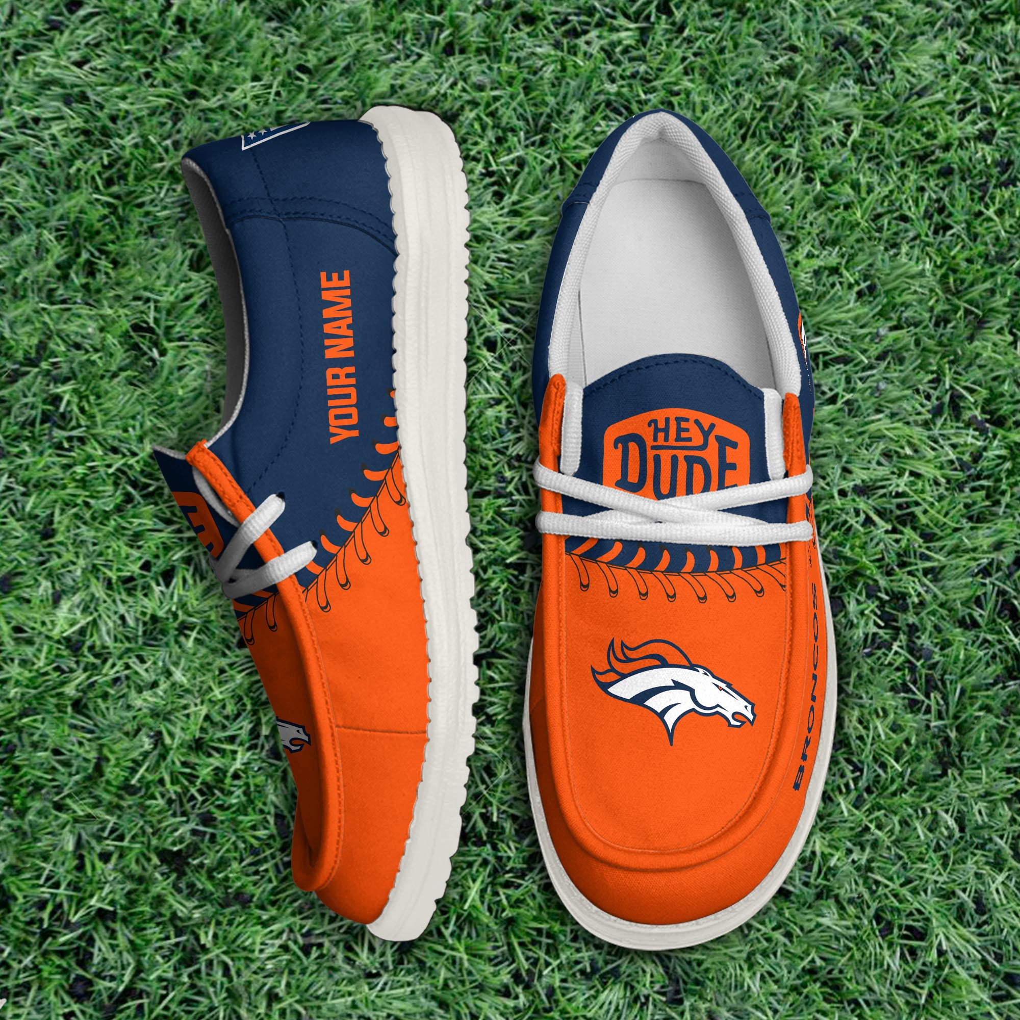 JWFancy Denver Broncos Hey Dude Shoes Wally Men's Lace Up Loafers Comfortable For Men And Women