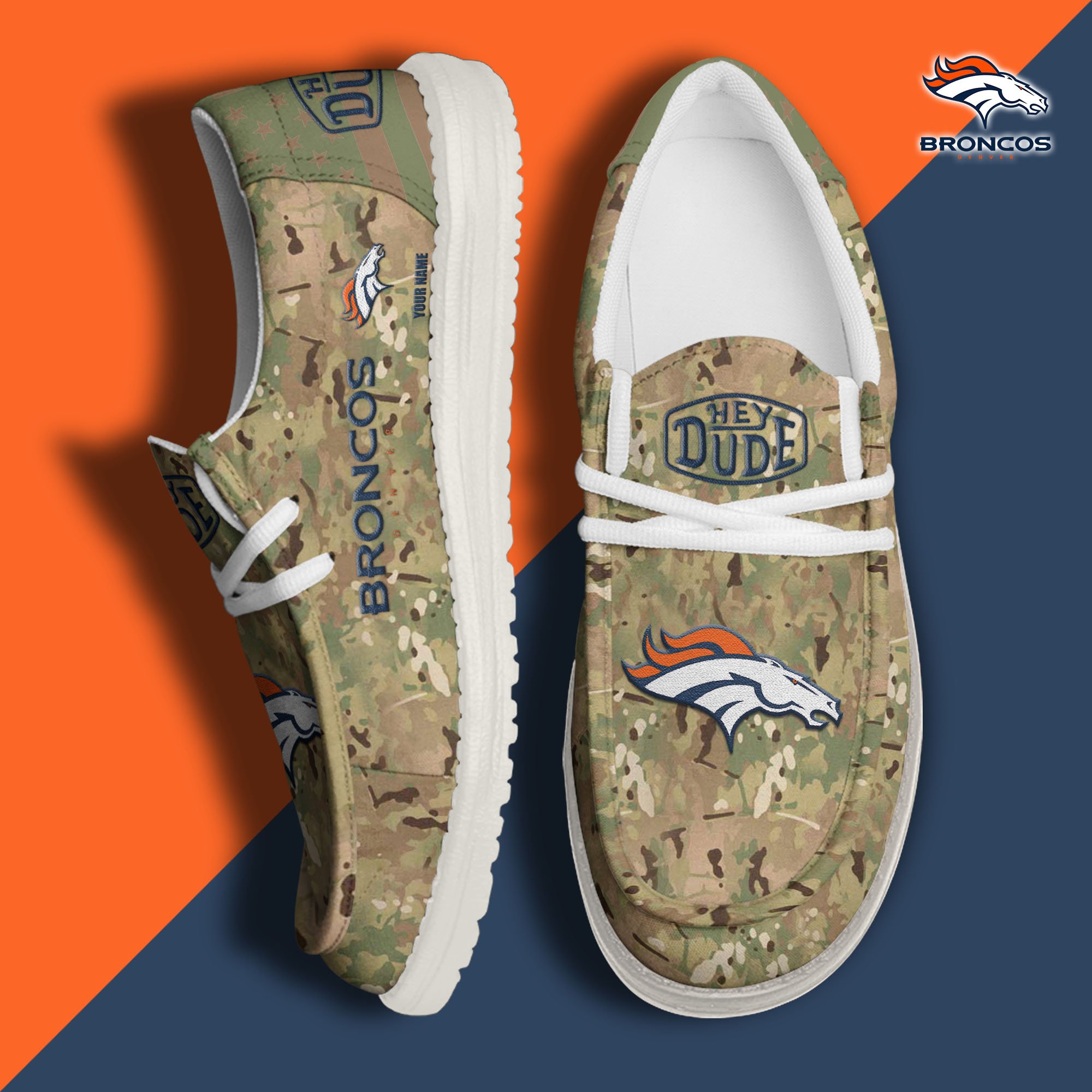 JWFancy Denver Broncos Hey Dude Shoes Wally Men's Lace Up Loafers Comfortable For Men And Women