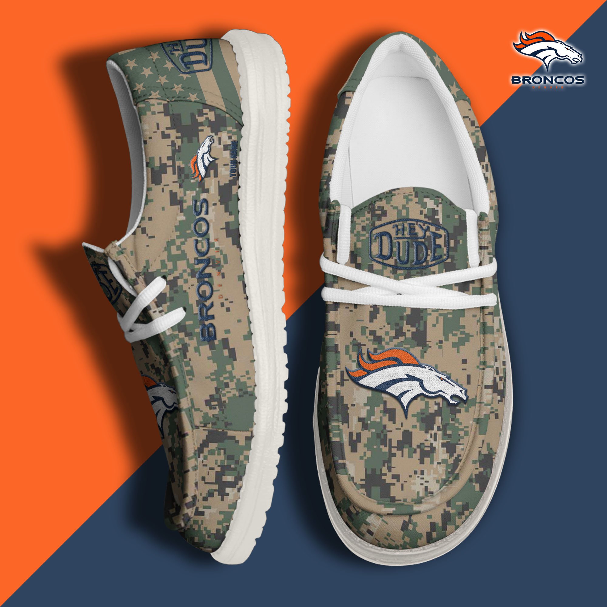 JWFancy Denver Broncos Hey Dude Shoes Wally Men's Lace Up Loafers Comfortable For Men And Women