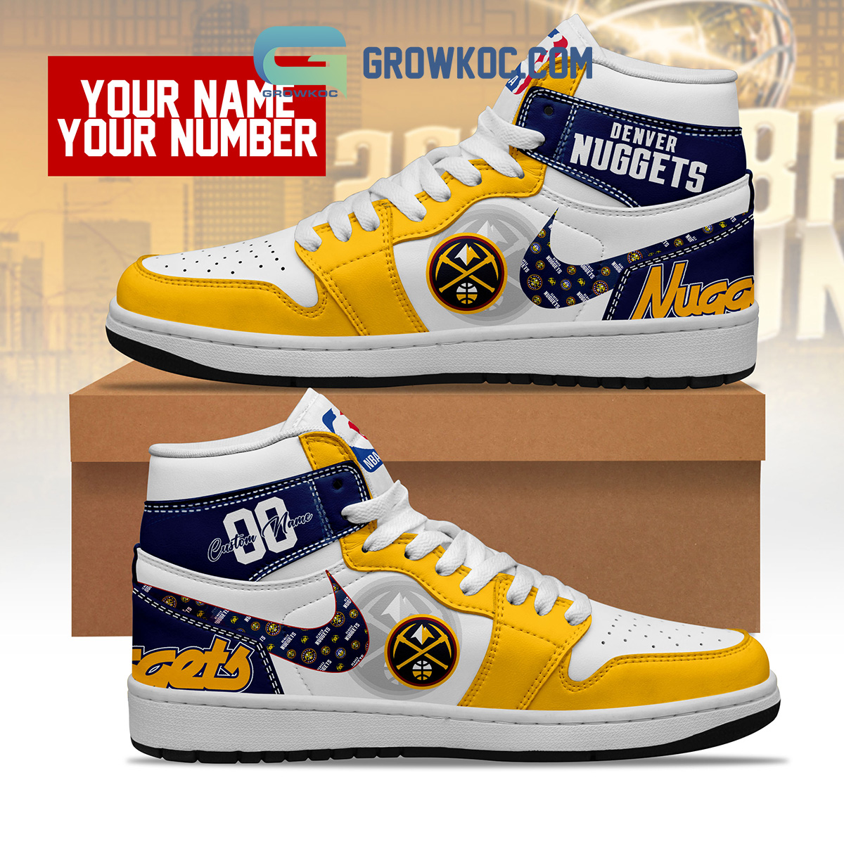 JWFancy Denver Nuggets AJ1 High Sneakers Shoes For Men And Women