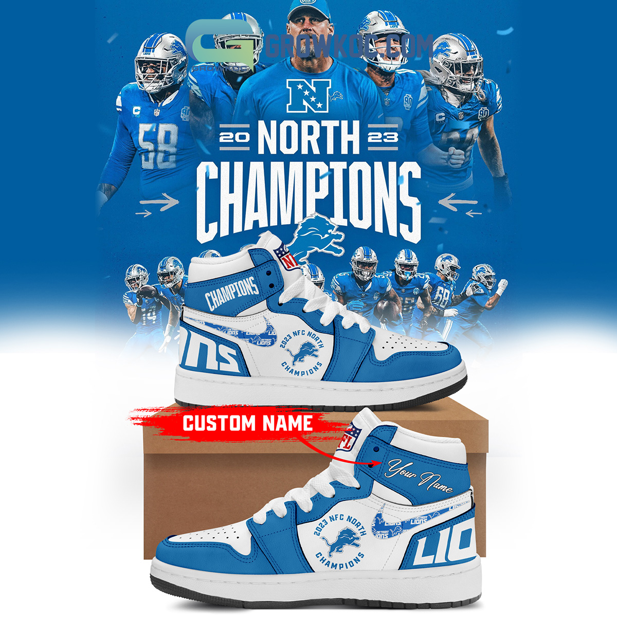 JWFancy Detroit Lions AJ1 High Sneakers Shoes For Men And Women