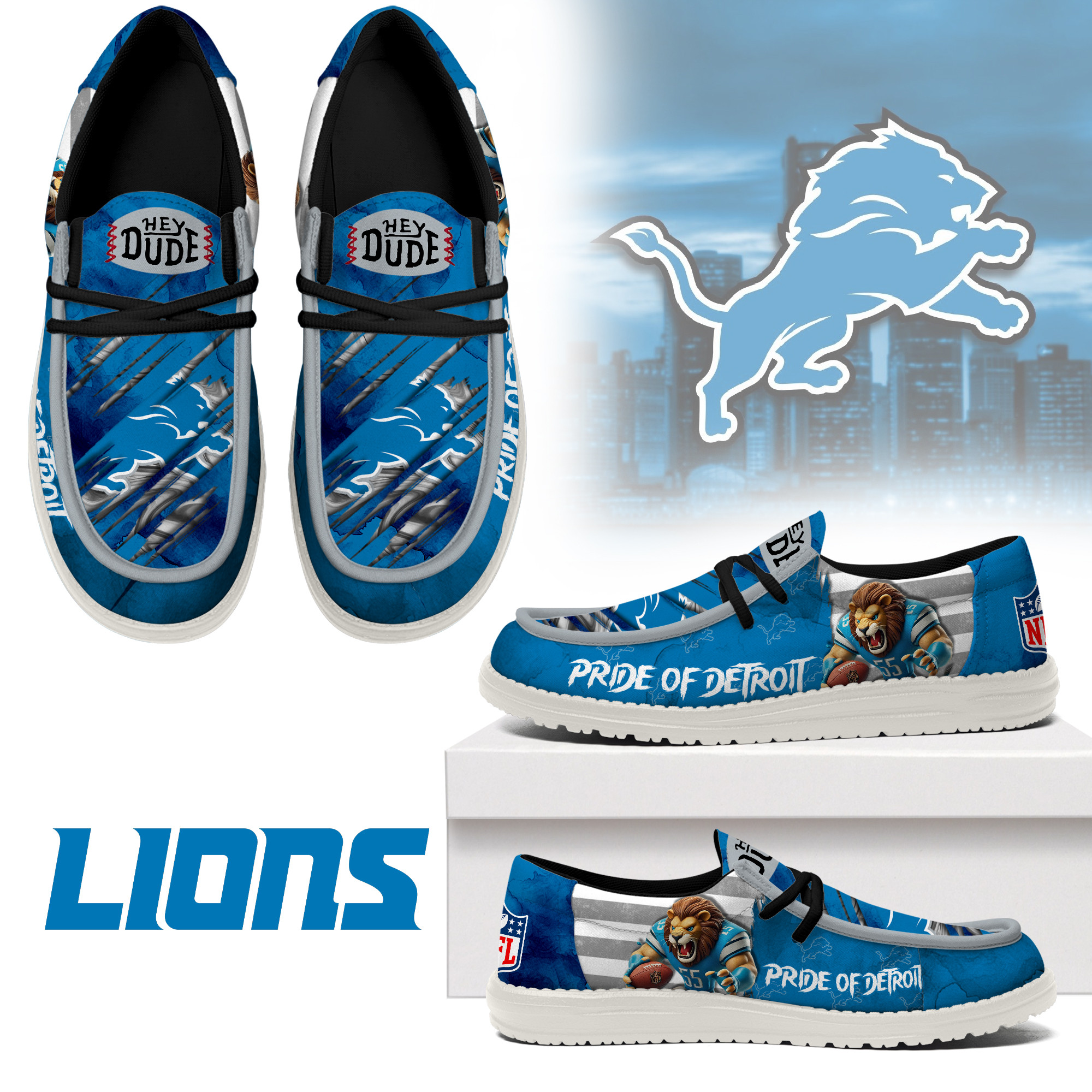 JWFancy Detroit Lions – Custom Name Hey Dude