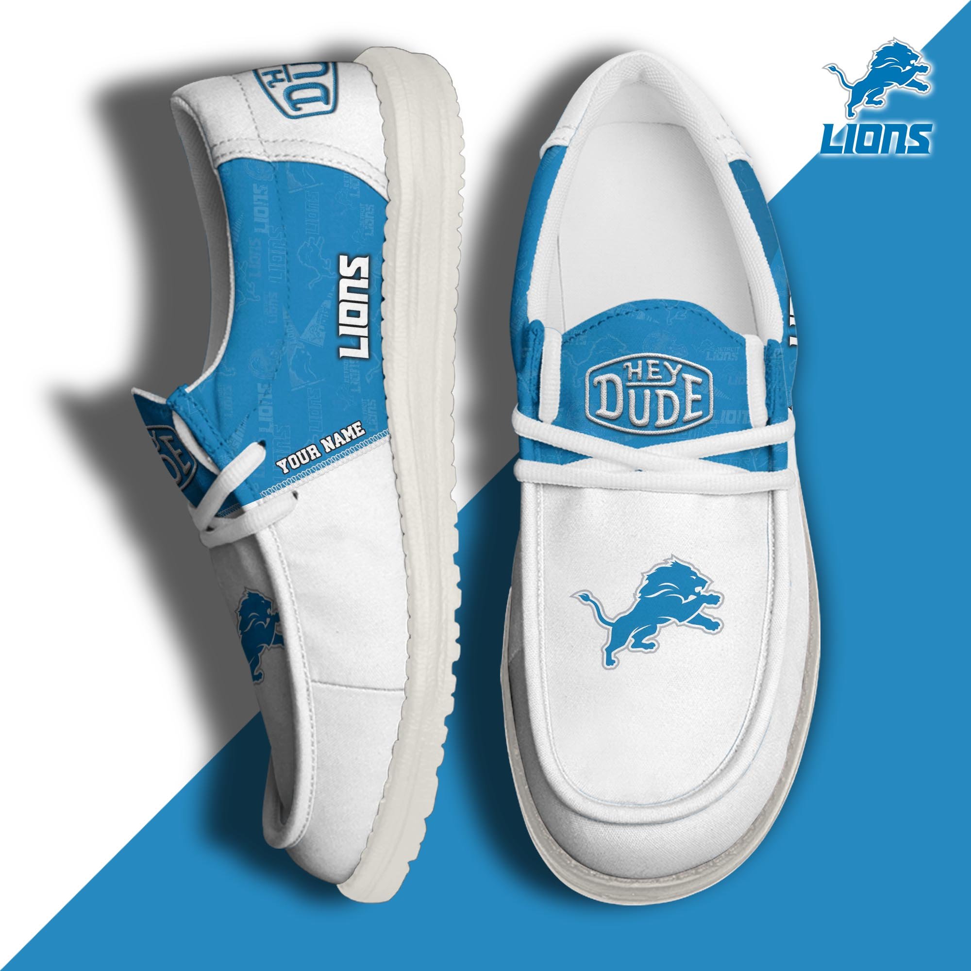 JWFancy Detroit Lions Hey Dude Shoes Wally Men's Lace Up Loafers Comfortable For Men And Women