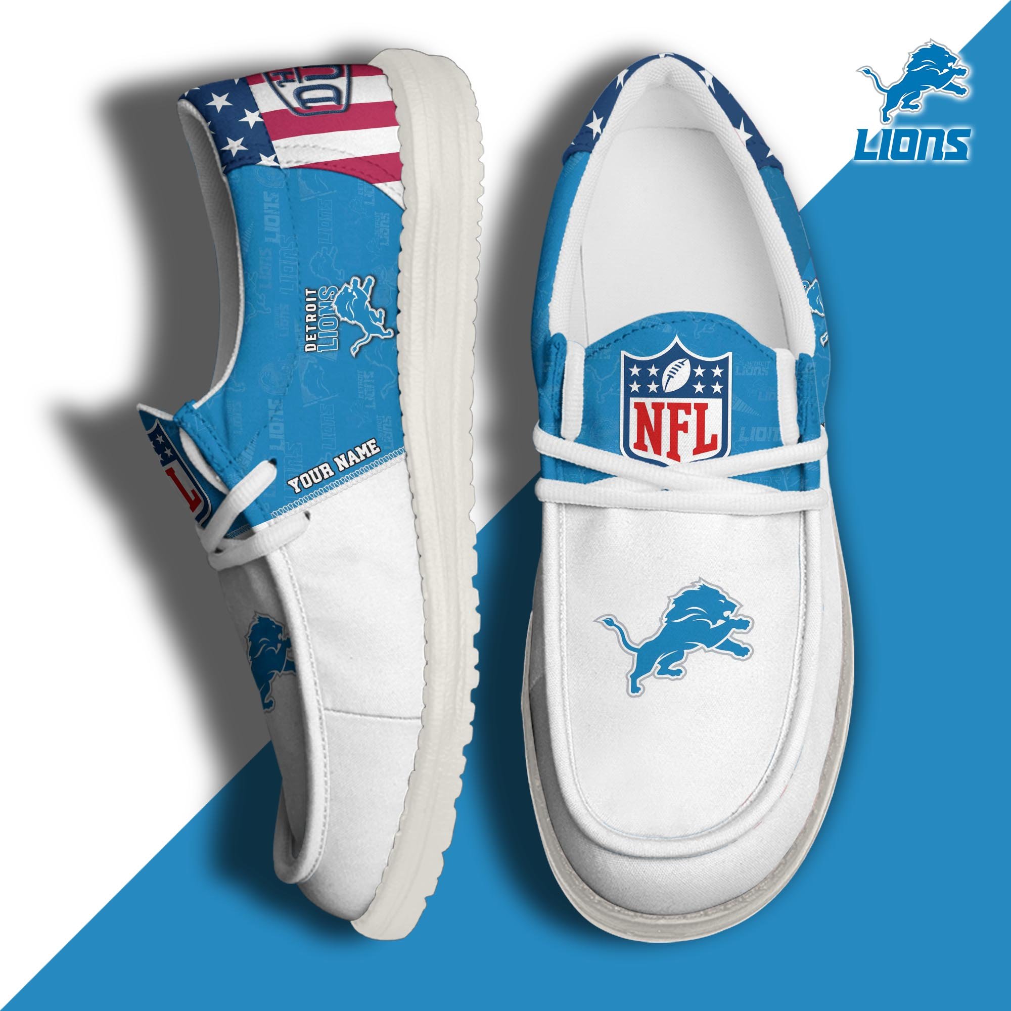 JWFancy Detroit Lions Hey Dude Shoes Wally Men's Lace Up Loafers Comfortable For Men And Women