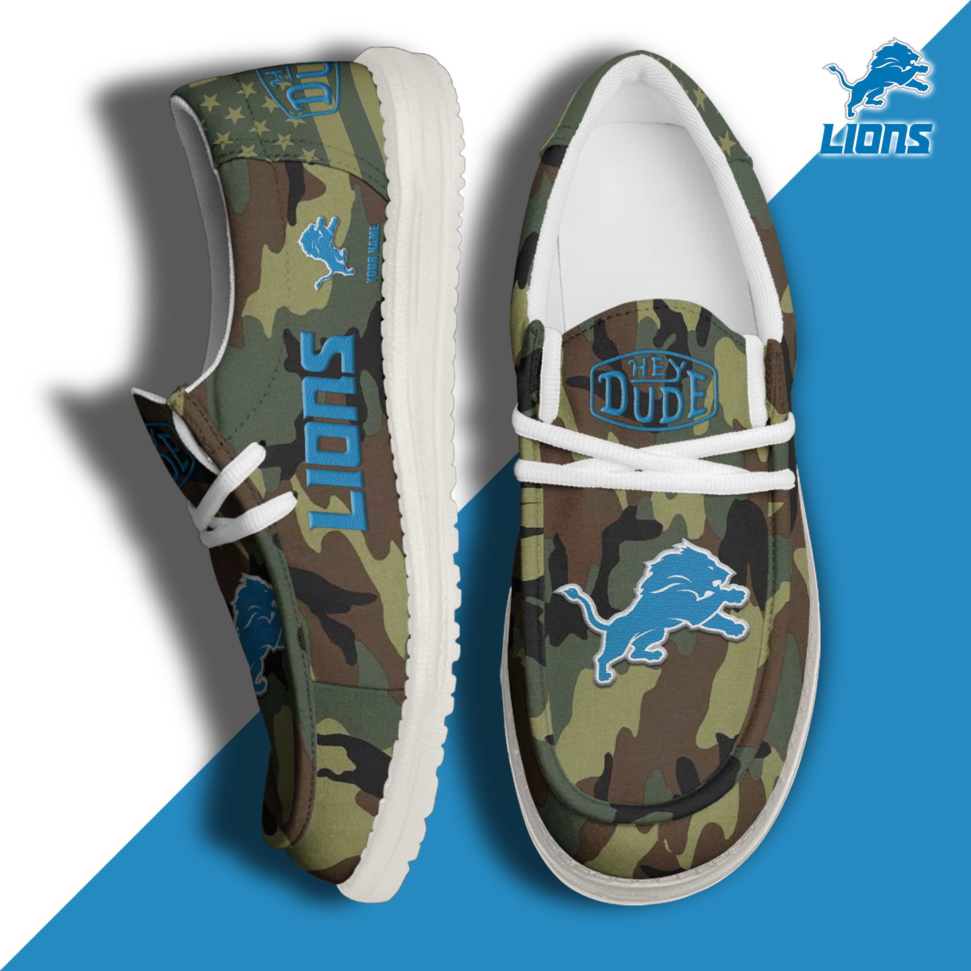 JWFancy Detroit Lions Hey Dude Shoes Wally Men's Lace Up Loafers Comfortable For Men And Women
