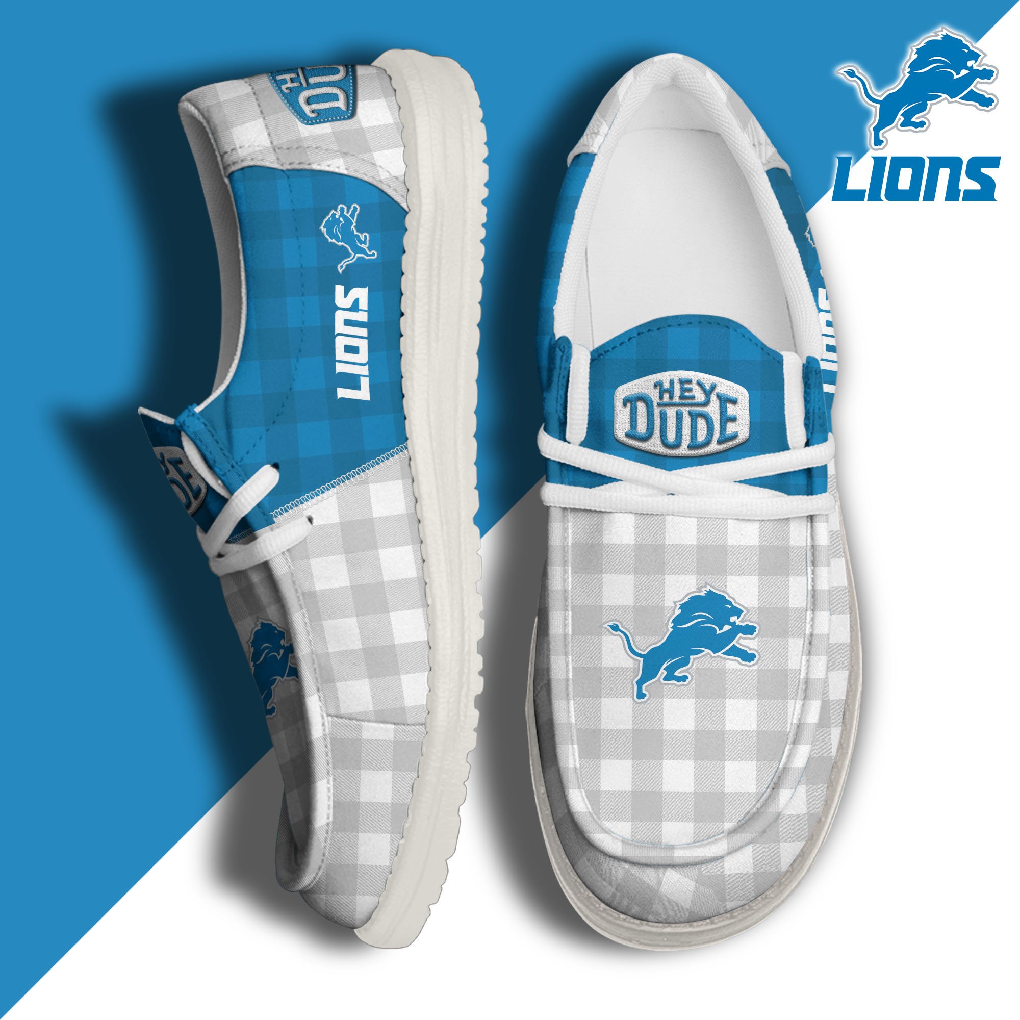 JWFancy Detroit Lions Hey Dude Shoes Wally Men's Lace Up Loafers Comfortable For Men And Women