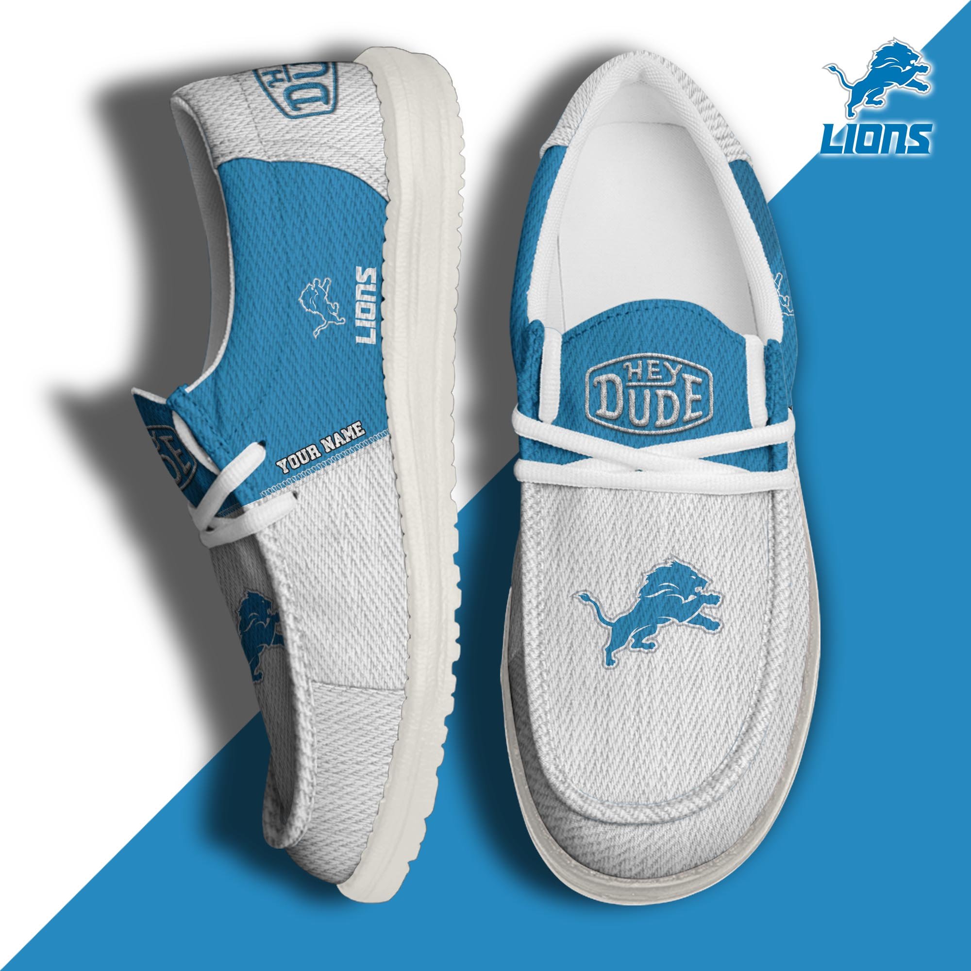 JWFancy Detroit Lions Hey Dude Shoes Wally Men's Lace Up Loafers Comfortable For Men And Women