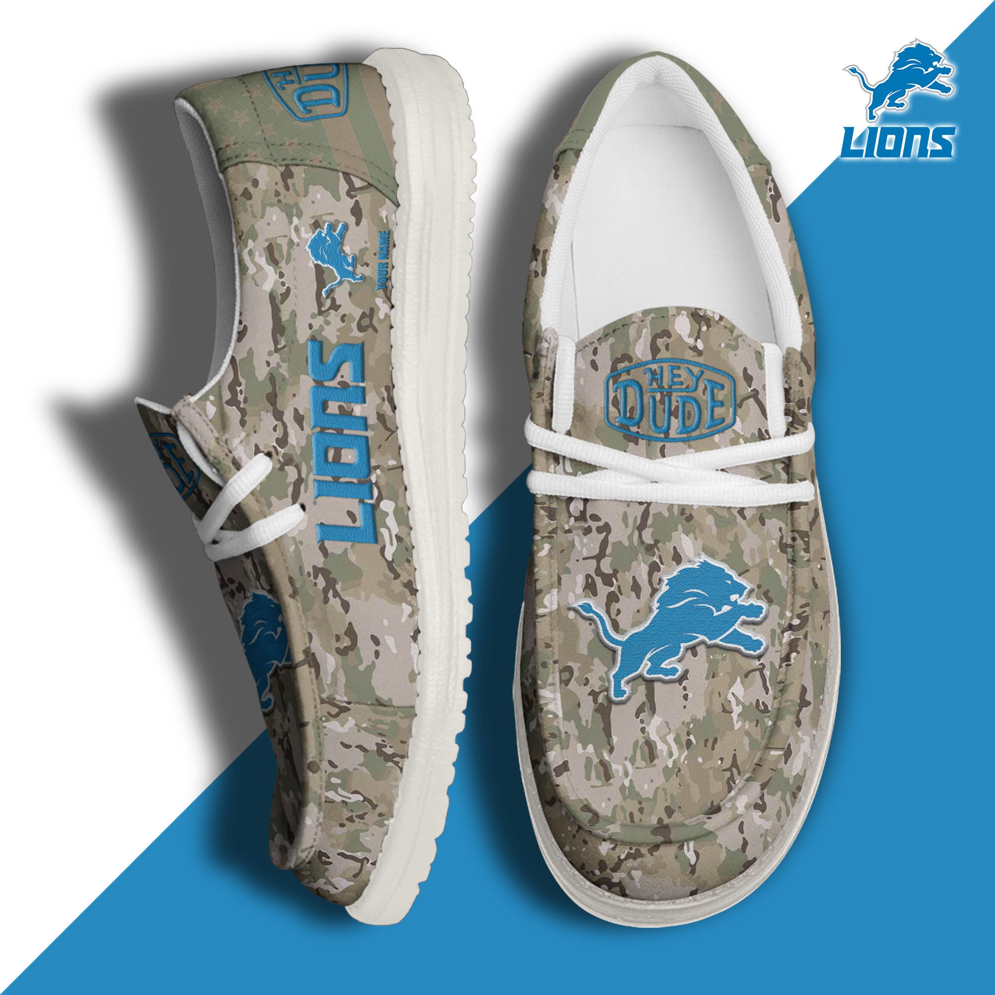 JWFancy Detroit Lions Hey Dude Shoes Wally Men's Lace Up Loafers Comfortable For Men And Women