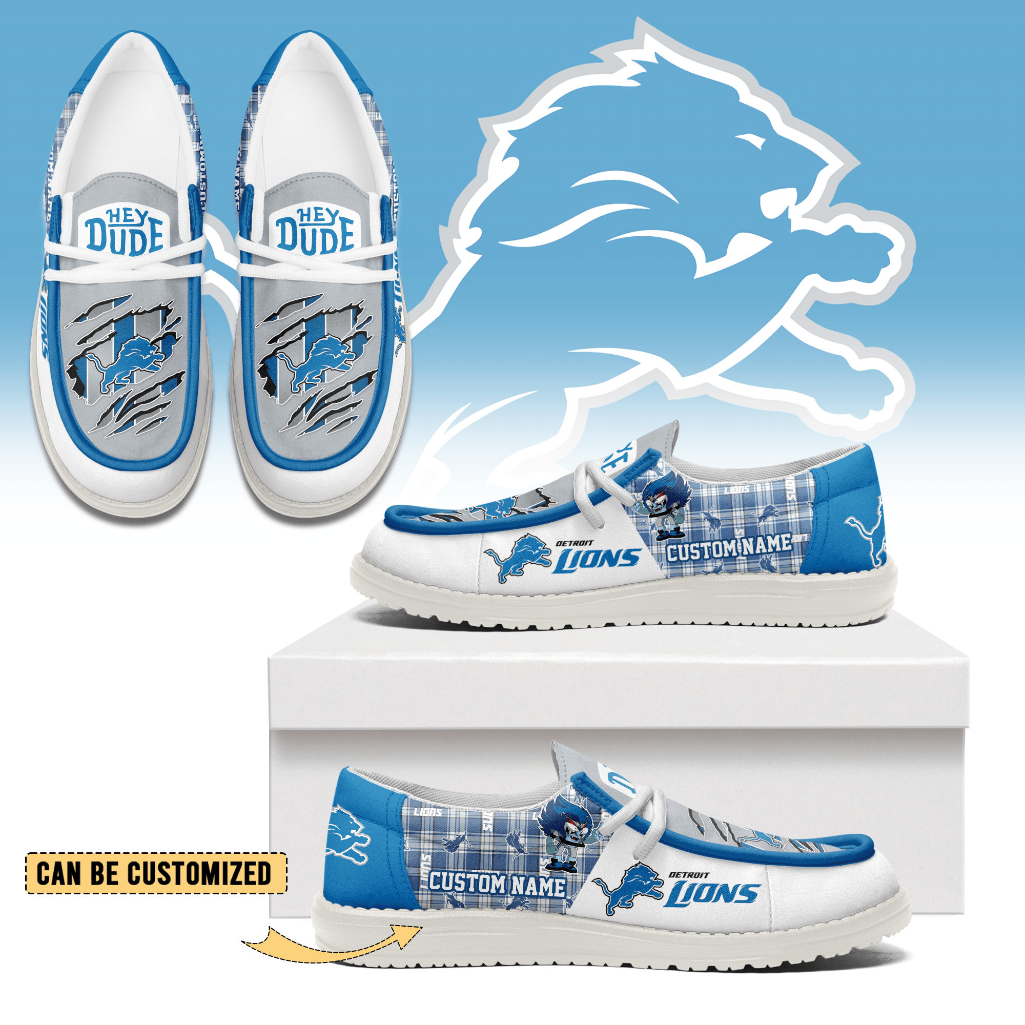 JWFancy Detroit Lions Hey Dude Shoes Wally Men’s Lace Up Loafers Comfortable For Men And Women