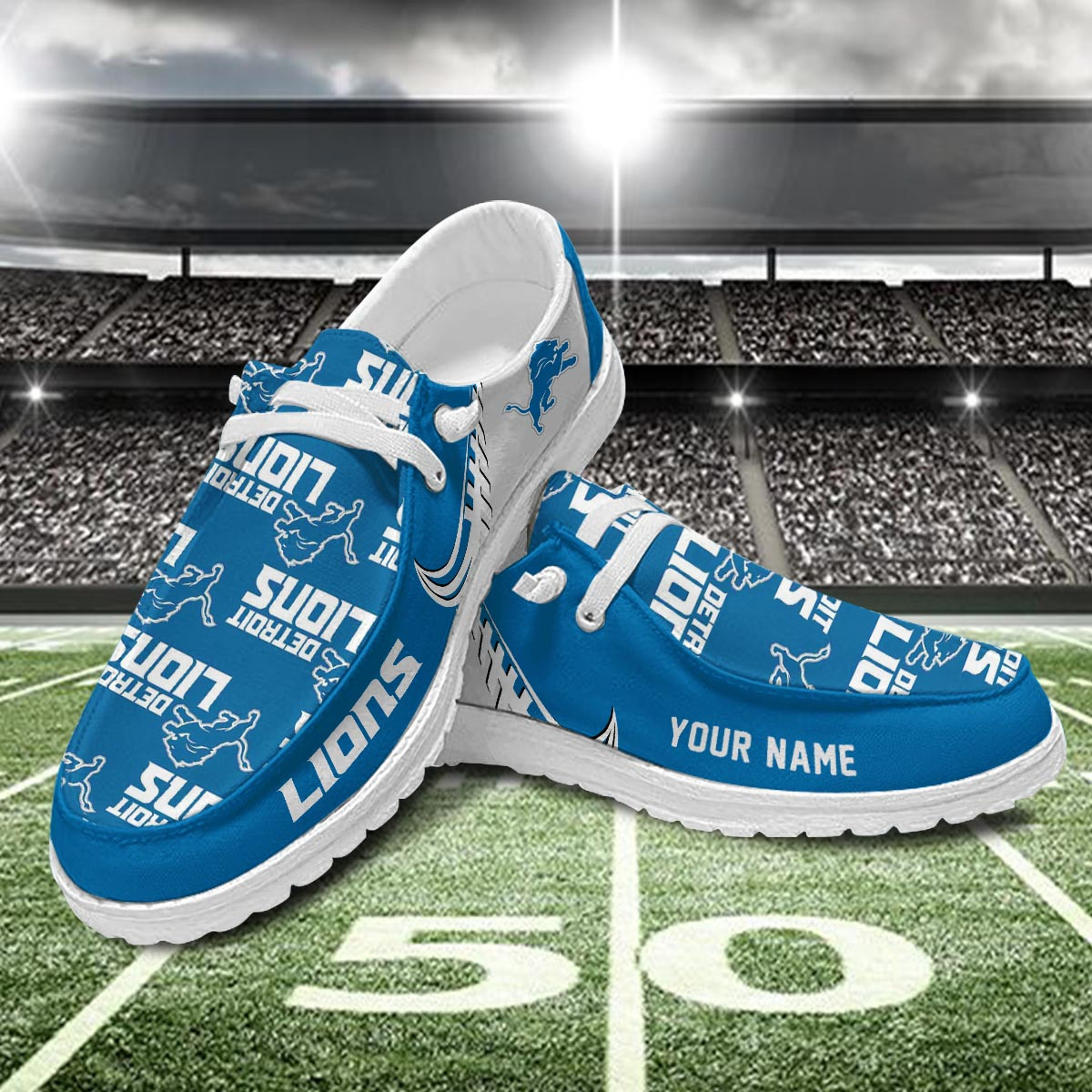 JWFancy Detroit Lions Hey Dude Shoes Wally Men's Lace Up Loafers Comfortable For Men And Women