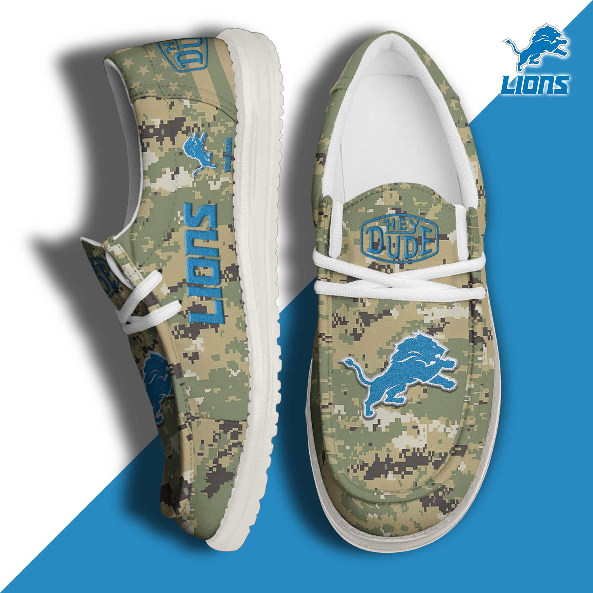 JWFancy Detroit Lions Hey Dude Shoes Wally Men's Lace Up Loafers Comfortable For Men And Women