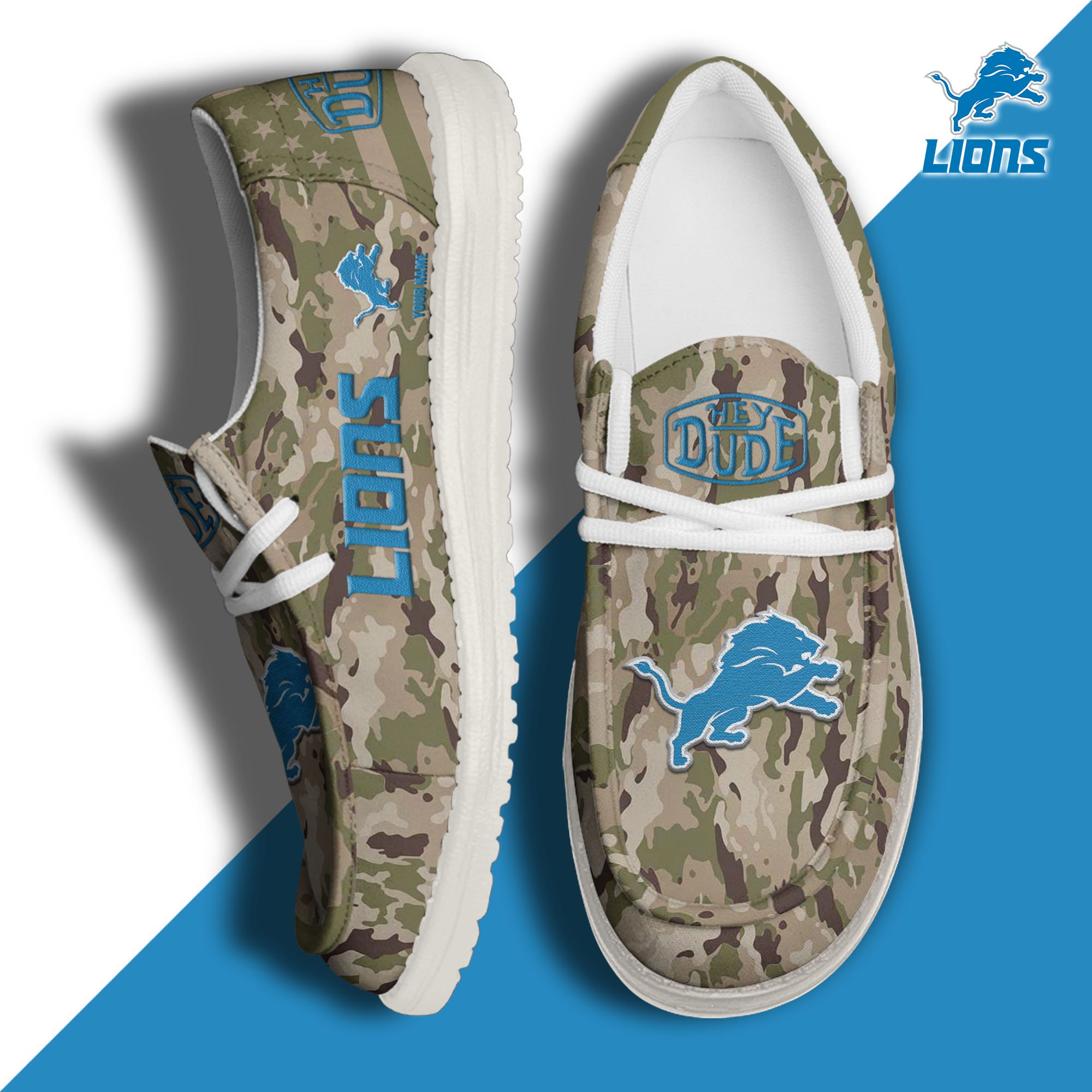 JWFancy Detroit Lions Hey Dude Shoes Wally Men's Lace Up Loafers Comfortable For Men And Women