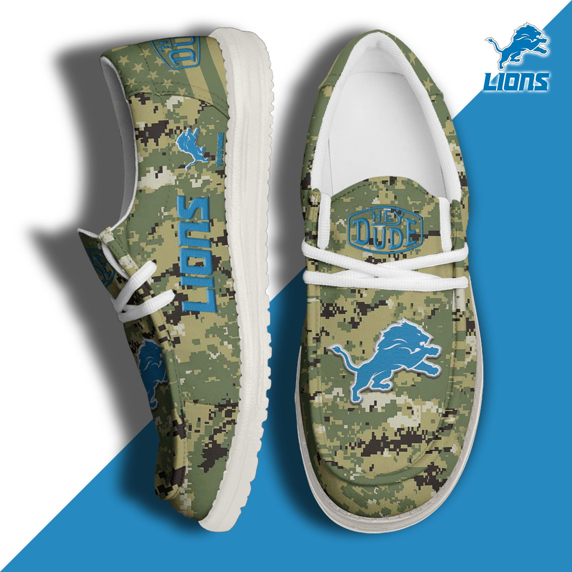 JWFancy Detroit Lions Hey Dude Shoes Wally Men's Lace Up Loafers Comfortable For Men And Women