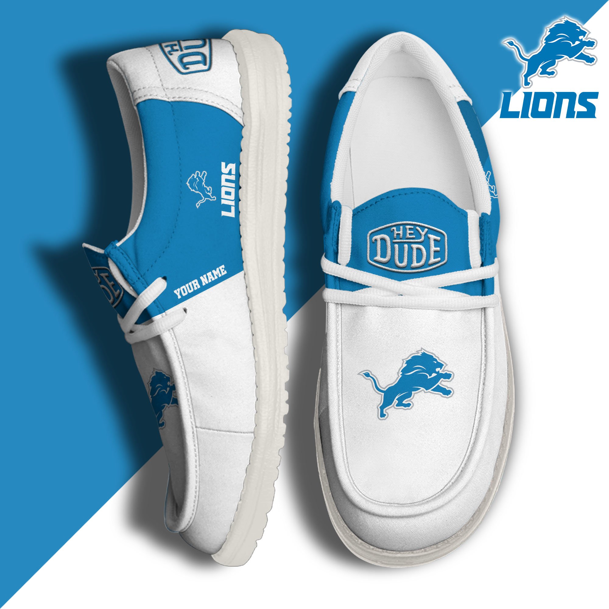 JWFancy Detroit Lions Hey Dude Shoes Wally Men's Lace Up Loafers Comfortable For Men And Women
