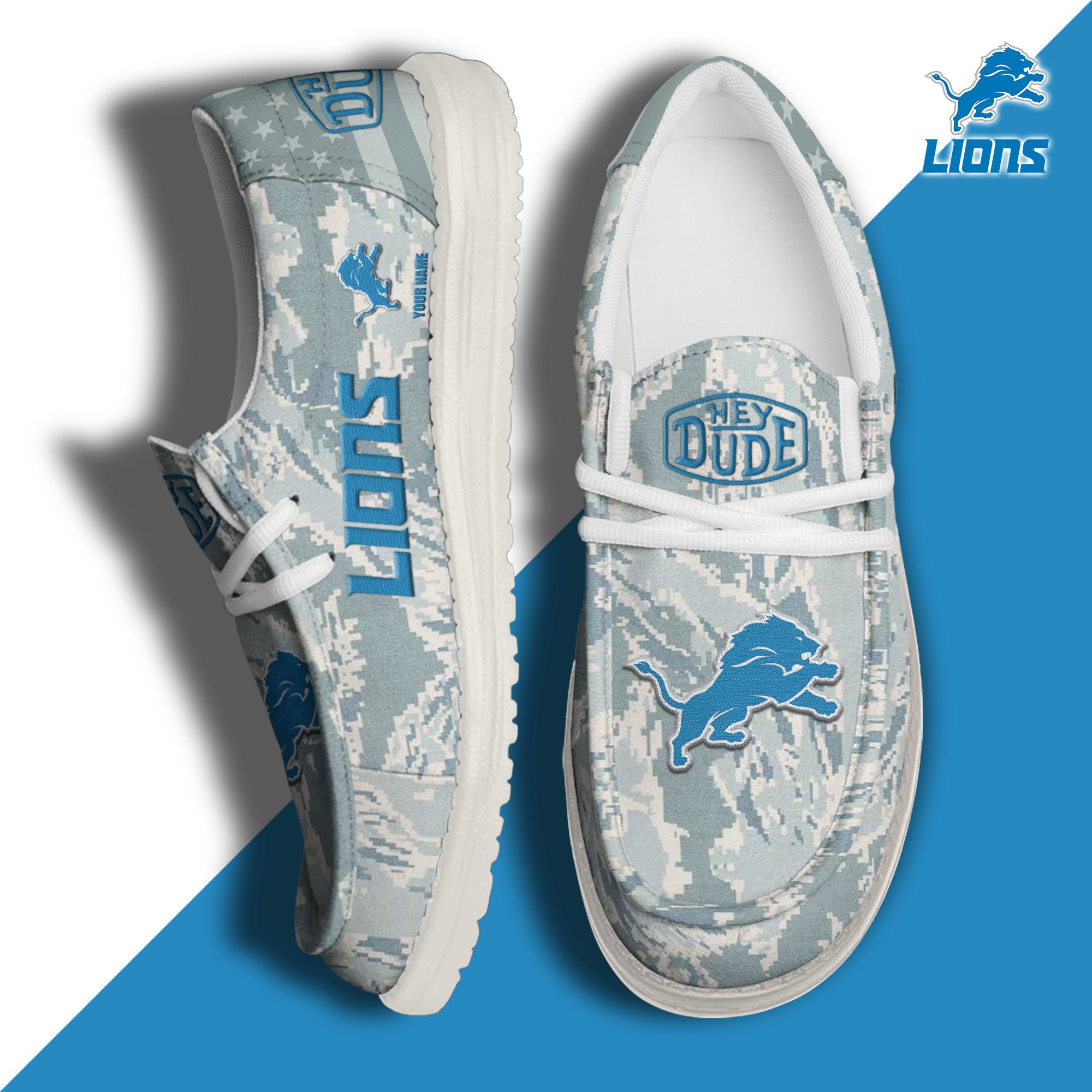 JWFancy Detroit Lions Hey Dude Shoes Wally Men's Lace Up Loafers Comfortable For Men And Women