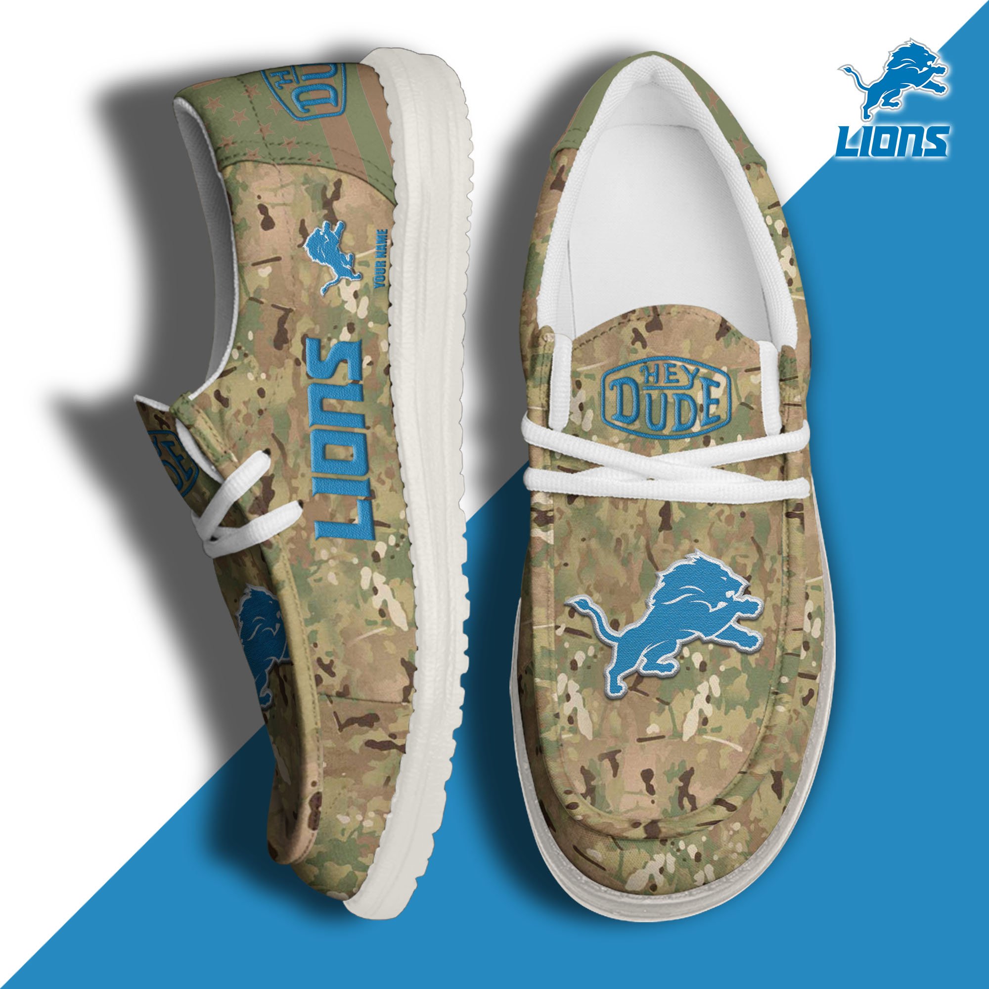 JWFancy Detroit Lions Hey Dude Shoes Wally Men's Lace Up Loafers Comfortable For Men And Women