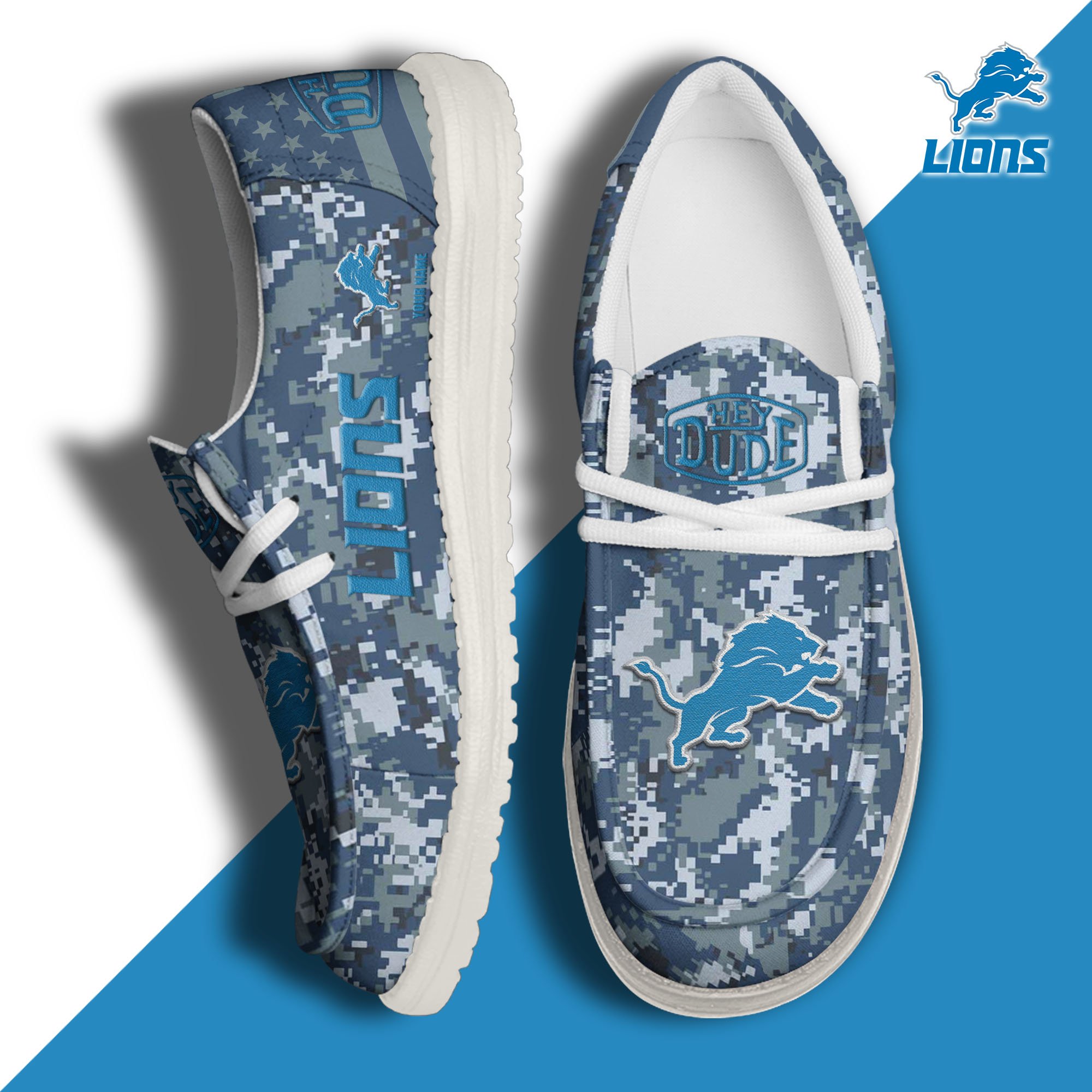 JWFancy Detroit Lions Hey Dude Shoes Wally Men's Lace Up Loafers Comfortable For Men And Women