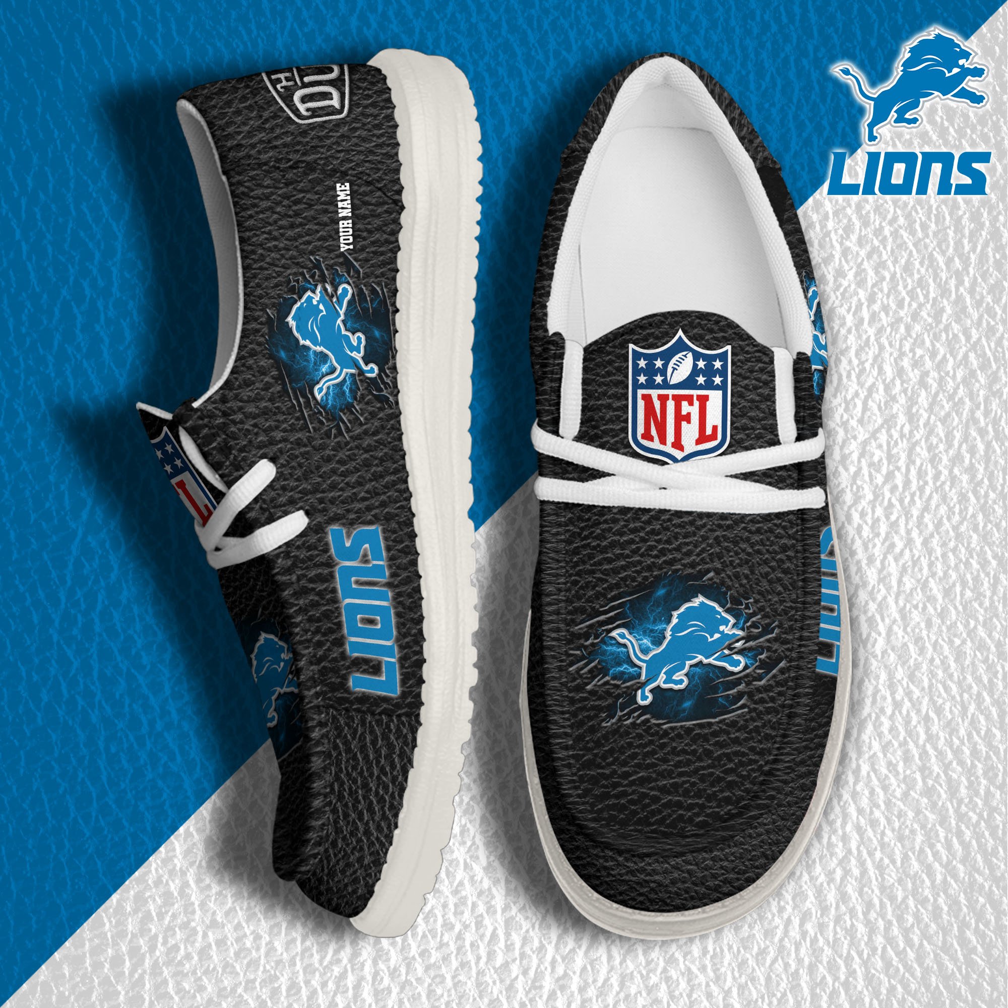 JWFancy Detroit Lions Hey Dude Shoes Wally Men's Lace Up Loafers Comfortable For Men And Women