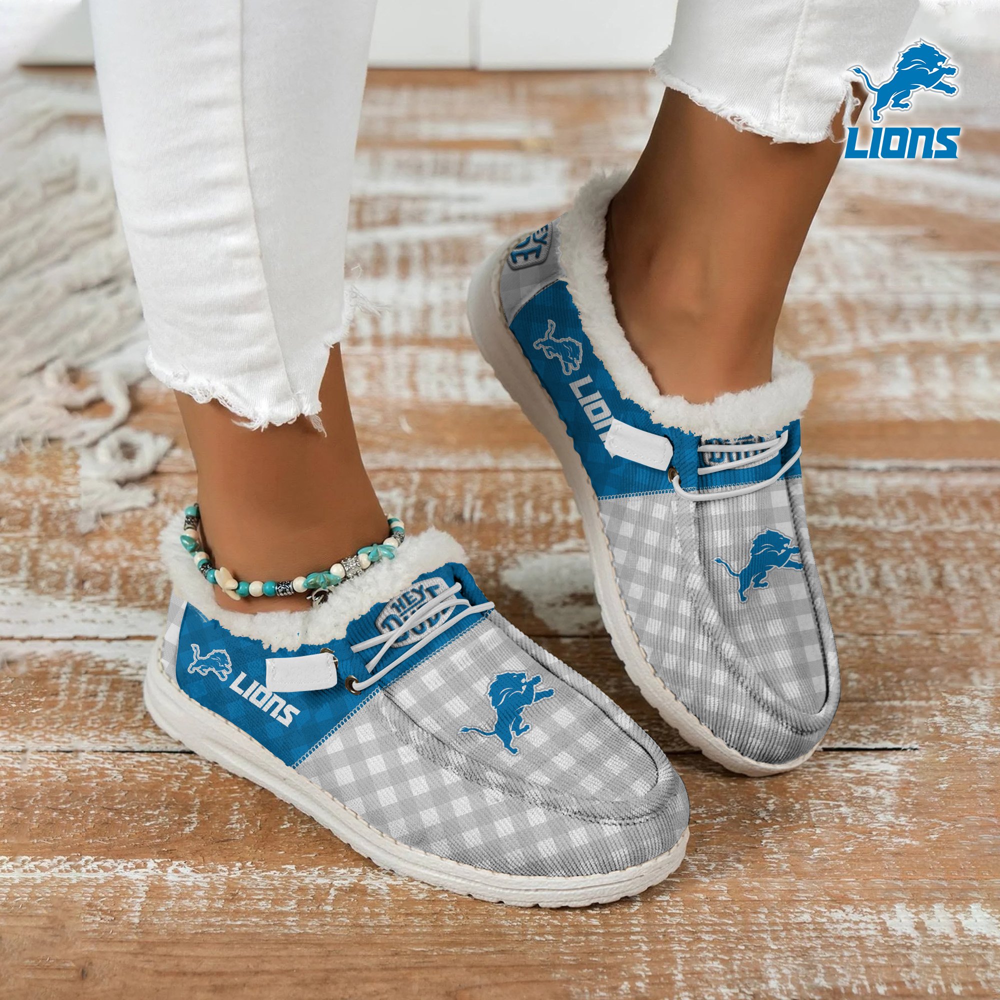 JWFancy Detroit Lions Personalized Hey Dude With Warm Fur Lining Shoes For Men And Women