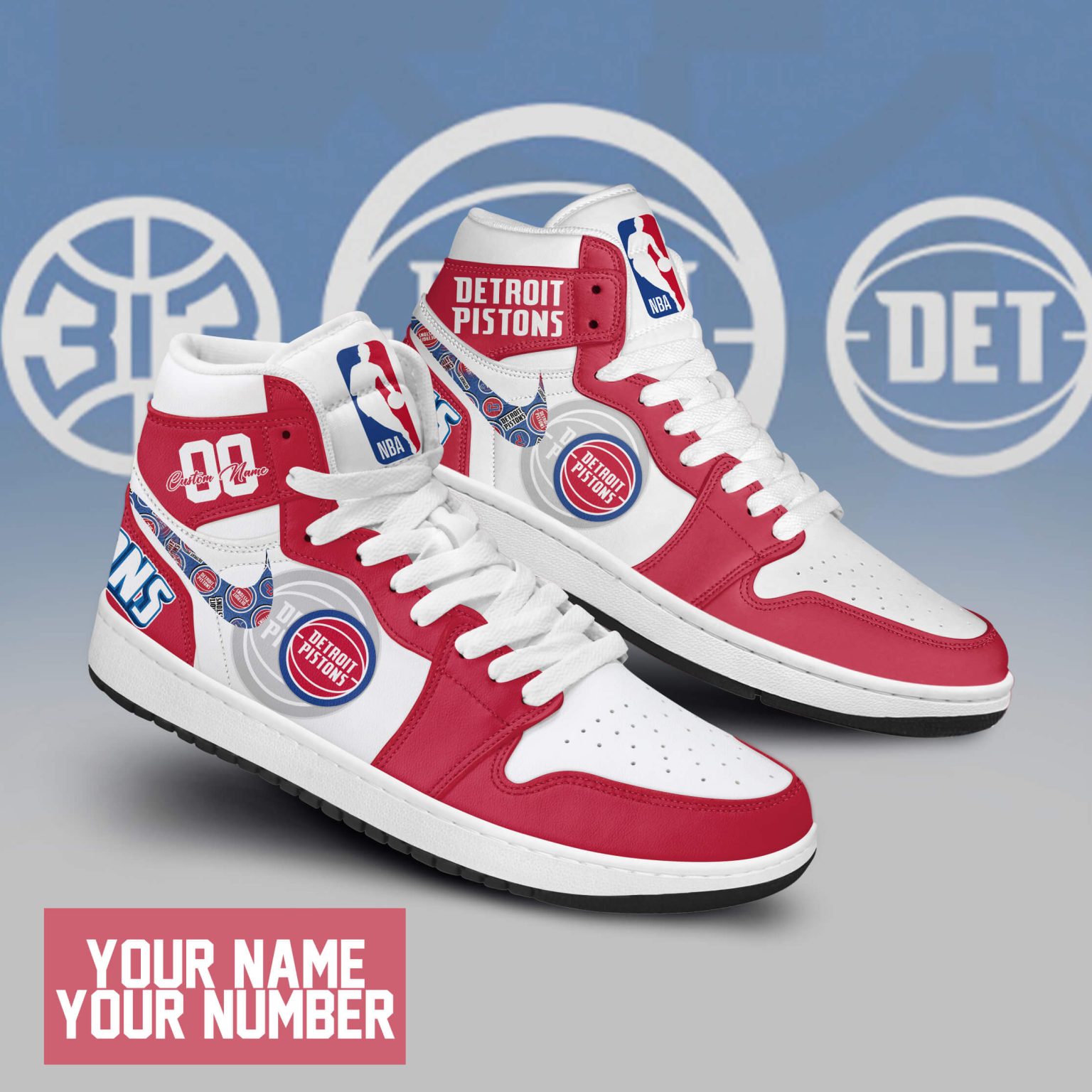 JWFancy Detroit Pistons AJ1 High Sneakers Shoes For Men And Women