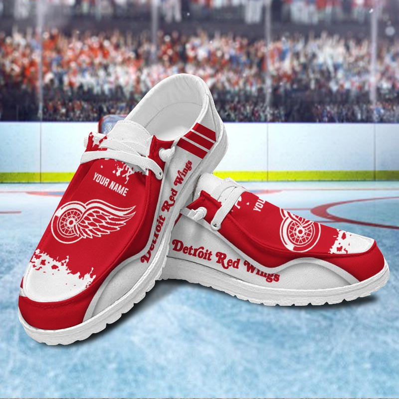 JWFancy Detroit Red Wings Hey Dude Shoes Wally Men's Lace Up Loafers Comfortable For Men And Women