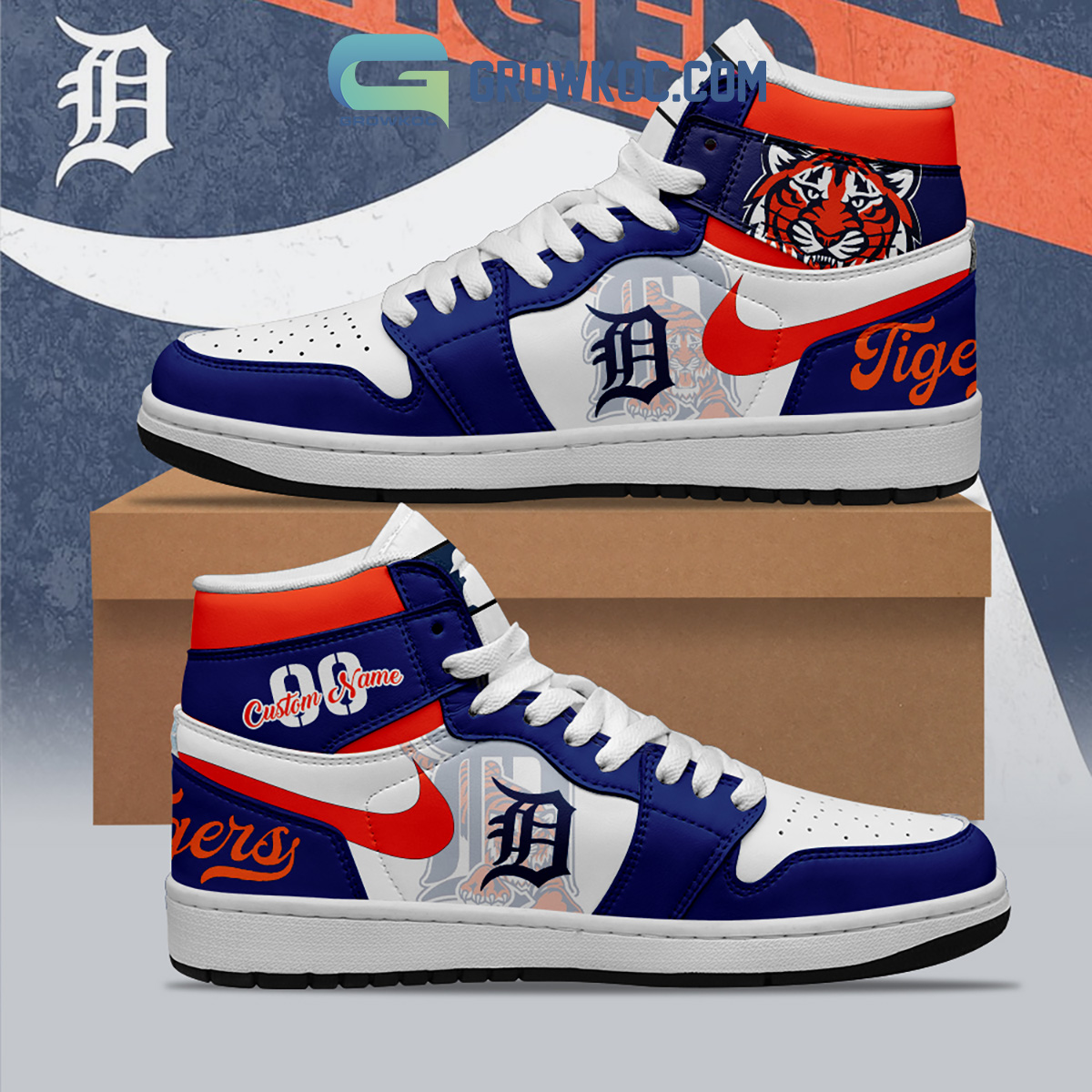 JWFancy Detroit Tigers AJ1 High Sneakers Shoes For Men And Women