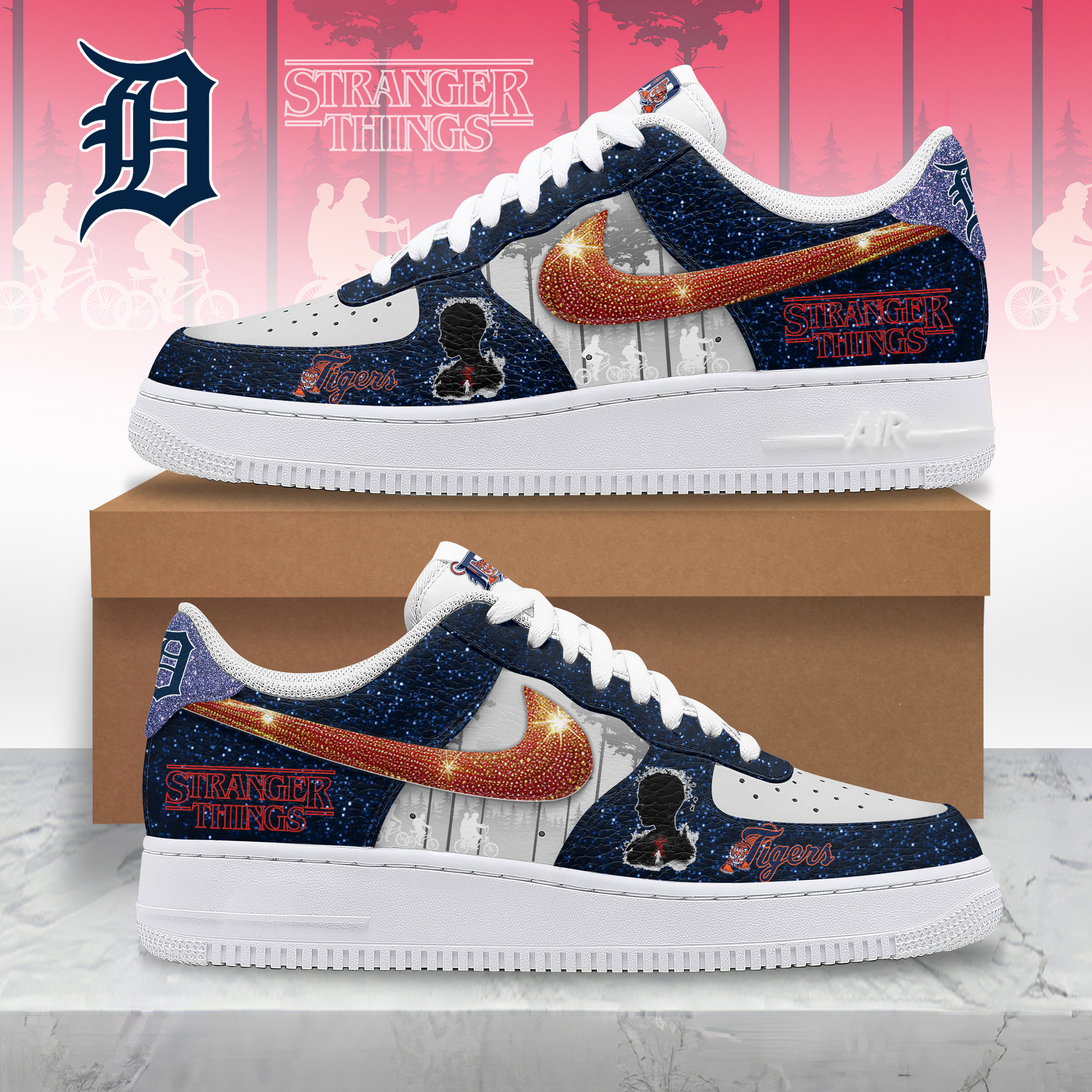 JWFancy Detroit Tigers x Strager Things Air Low-Top Sneakers Shoes For Men And Women