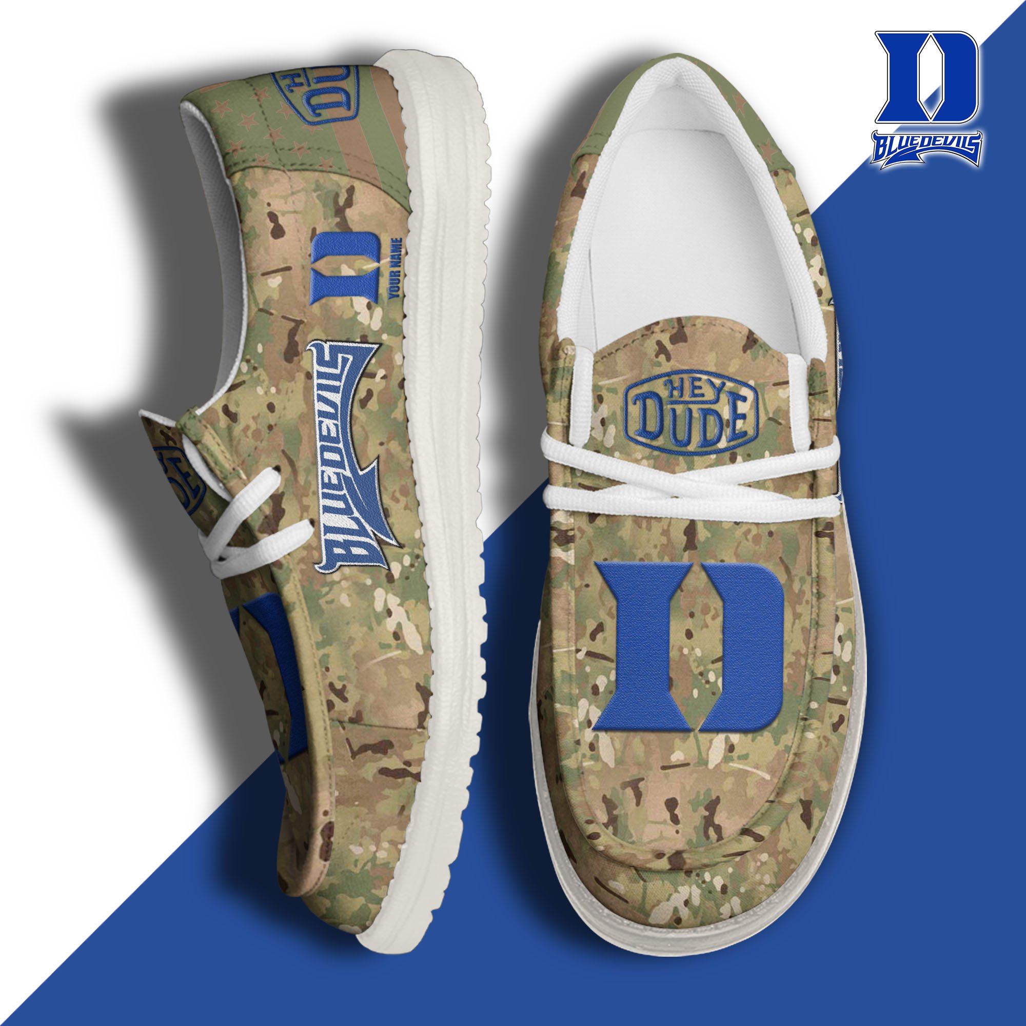 JWFancy Duke Blue Devils Hey Dude Shoes Wally Men's Lace Up Loafers Comfortable For Men And Women