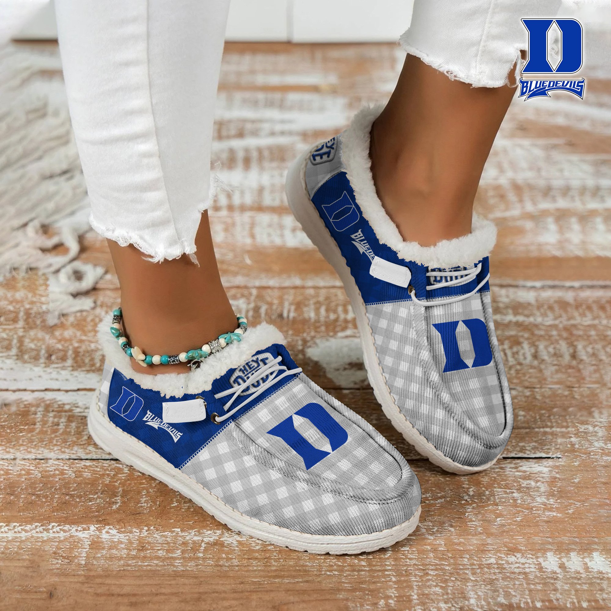 JWFancy Duke Blue Devils Hey Dude Shoes Wally Men's Lace Up Loafers Comfortable For Men And Women